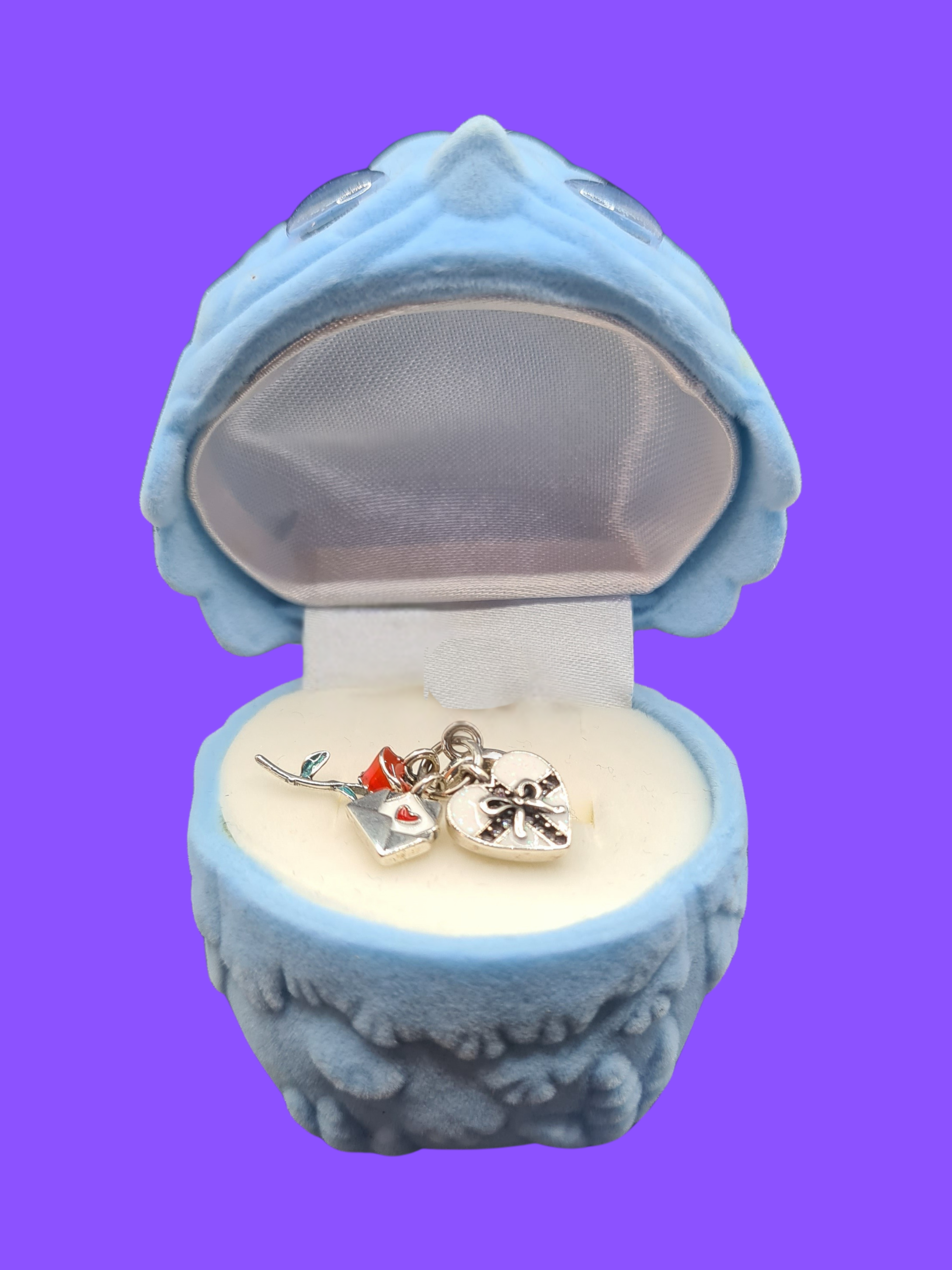 925 Sterling Silver Red Rose, Love Letter & Locket Charm Set with Owl Presentation Box