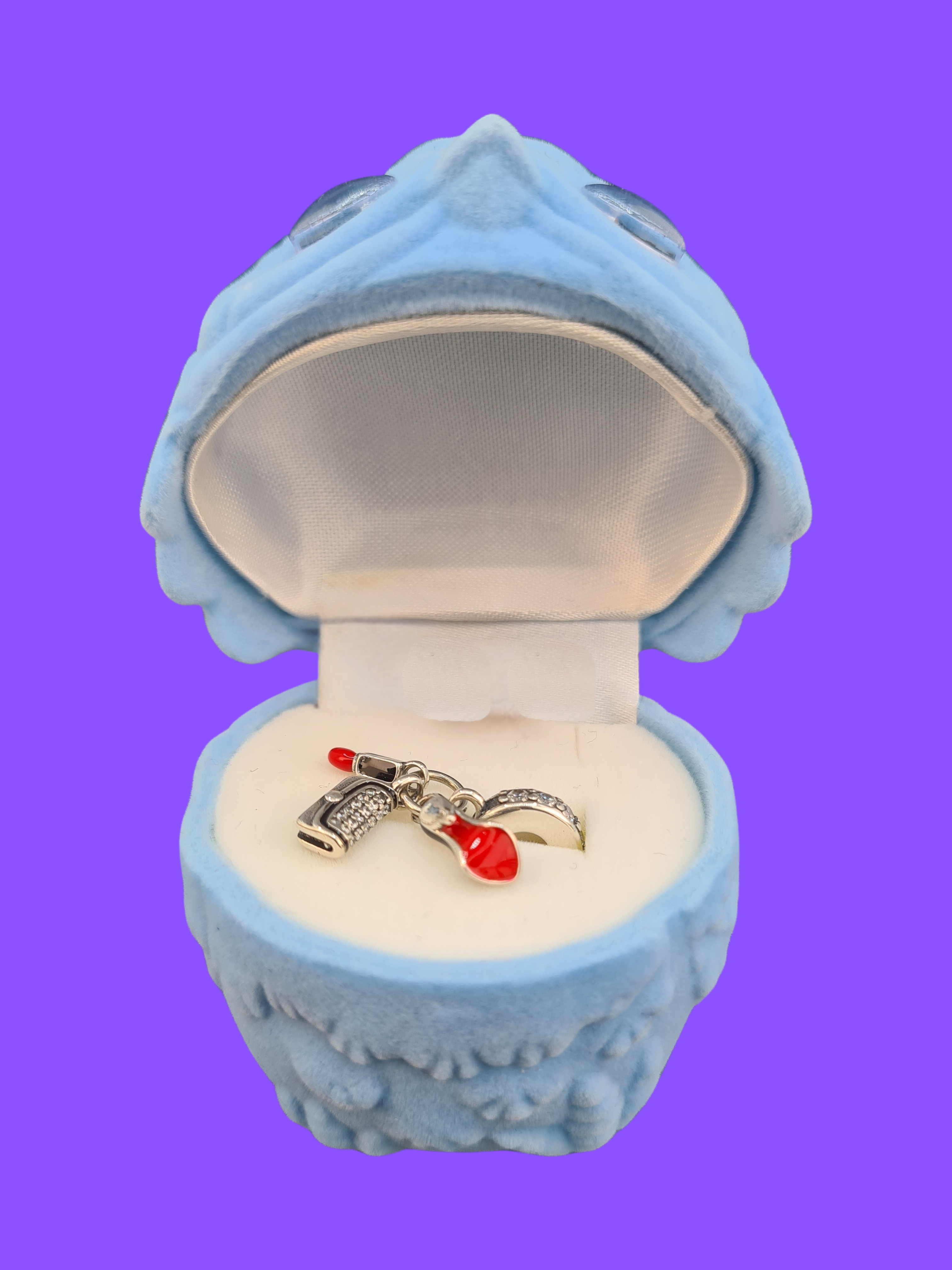 925 Sterling Silver Stiletto, Lipstick & Clutch Bag Charm Set with Owl Presentation Box  