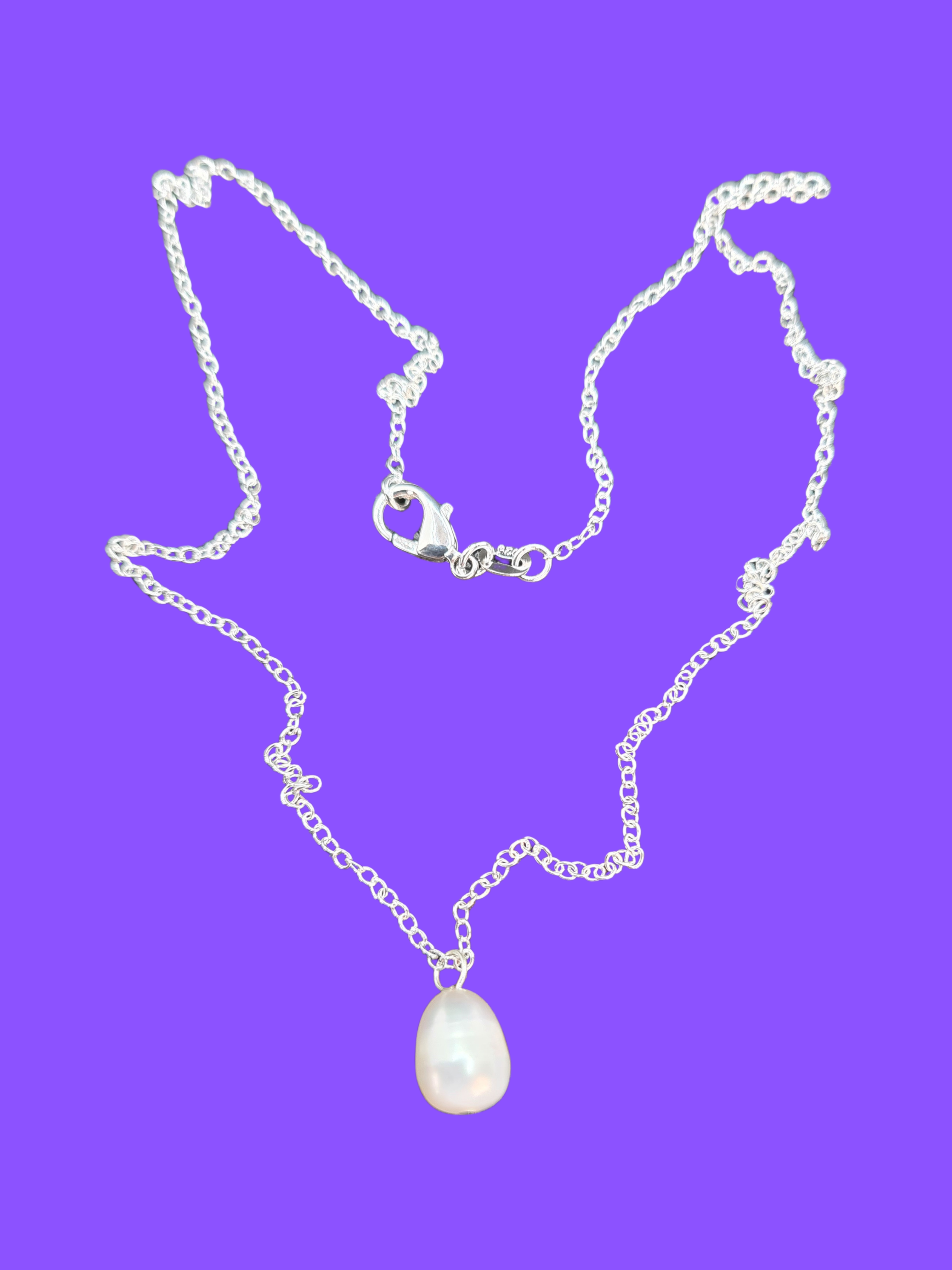 925 Sterling Silver Necklace with Freshwater Pearl Pendant – 18-Inch Chain with Sterling Silver Clasp