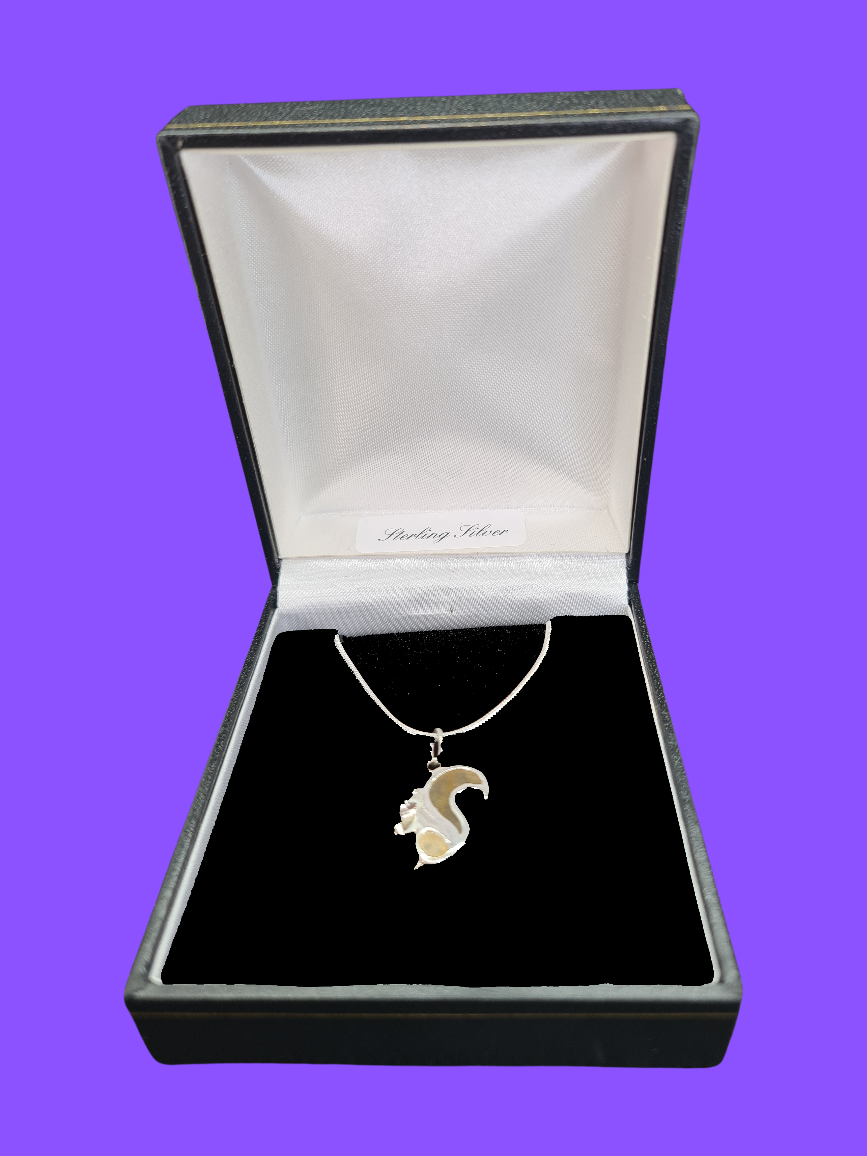 925 Sterling Silver Squirrel Pendant Necklace with Yellow Aventurine Tail – 45cm Chain with Sterling Silver Clasp  