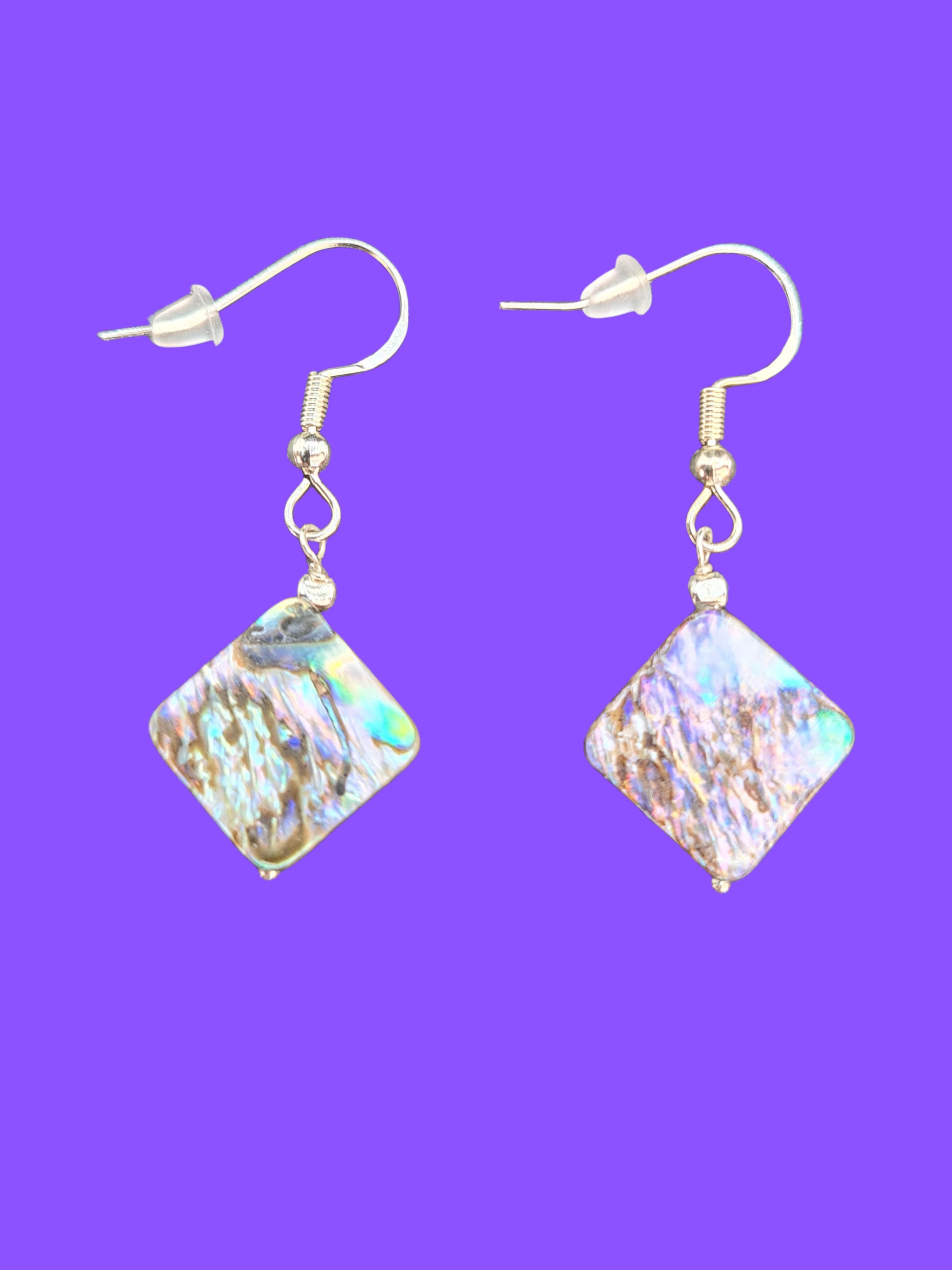 Abalone Flat Square Earrings with 925 Sterling Silver Hooks
