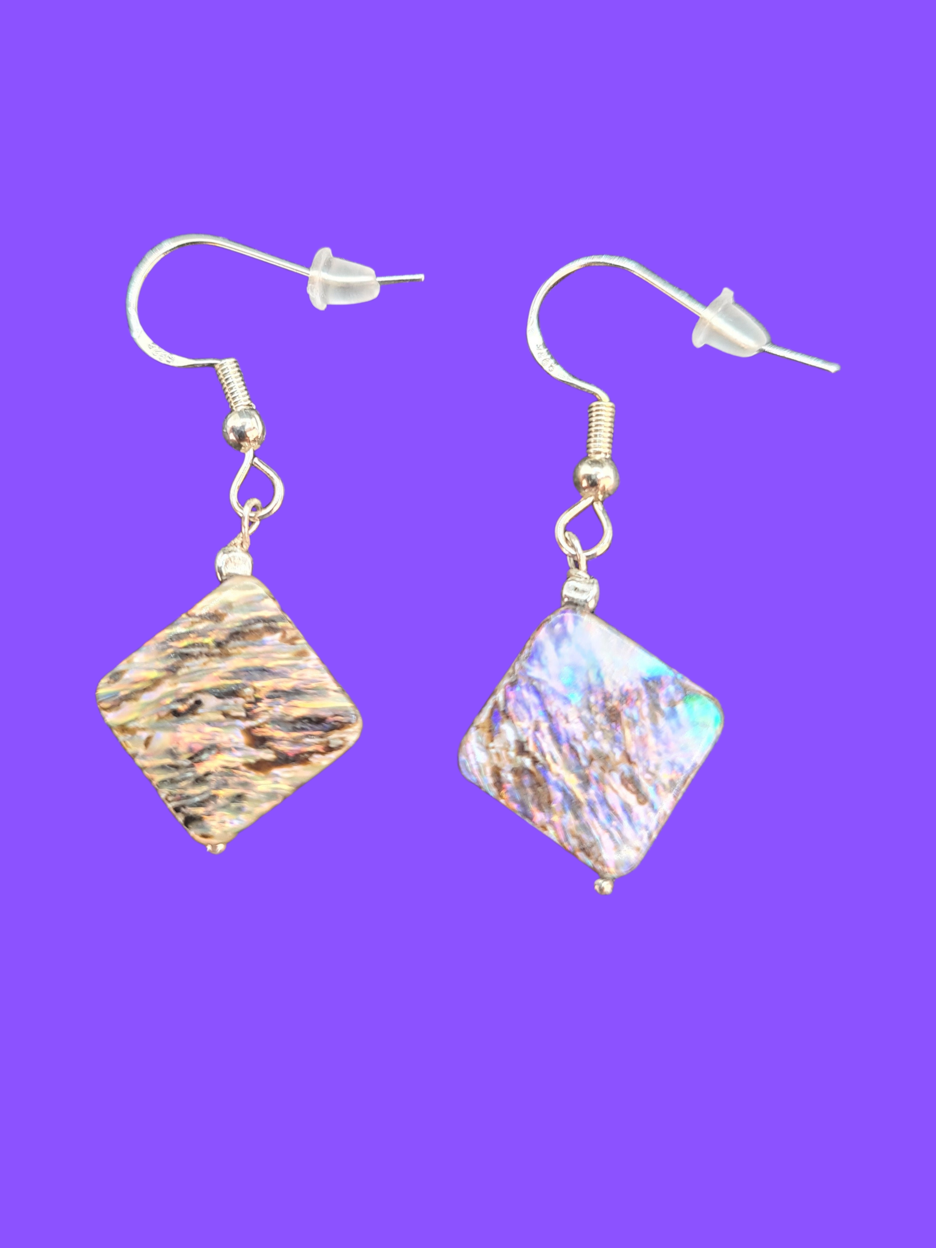 Abalone Flat Square Earrings with 925 Sterling Silver Hooks
