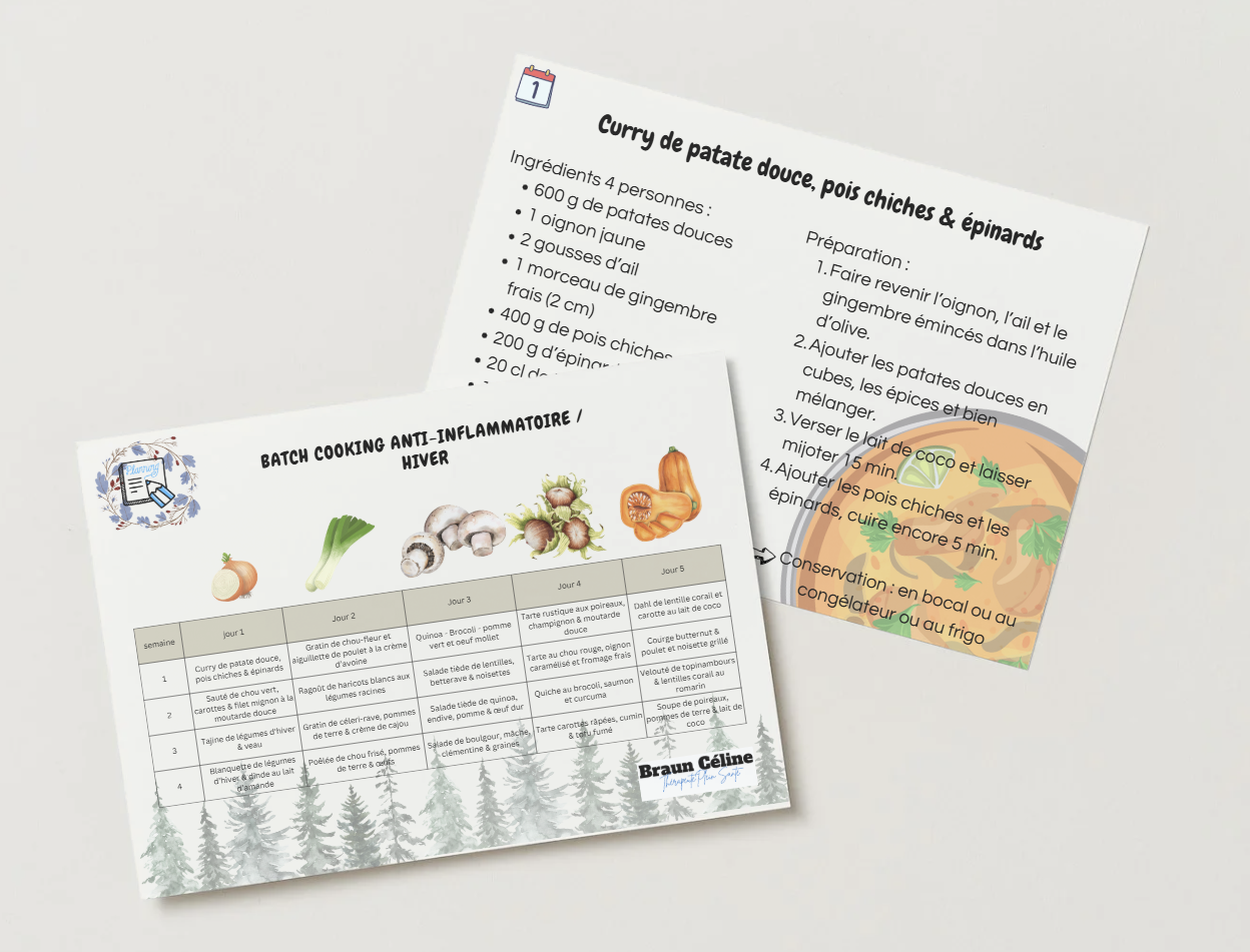 fiches 4 semaine de batch cooking anti-inflammatoire version Hiver