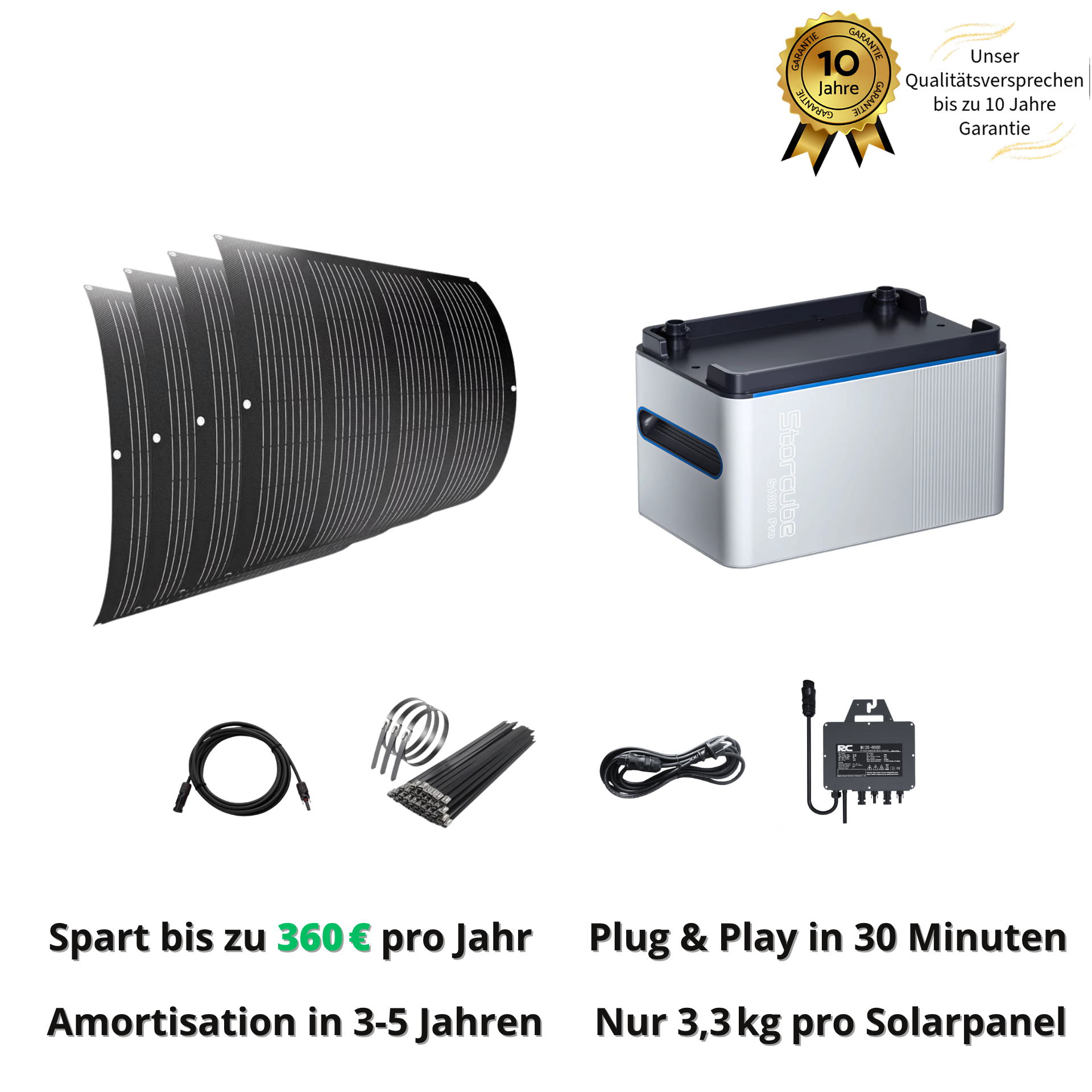 800W Balkon-Solarkit mit Speicher