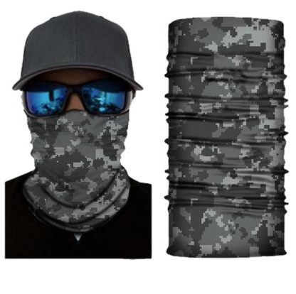 Gray Digital Camo Neck Gaiter – Tactical UV Face Cover by Live Two Fish