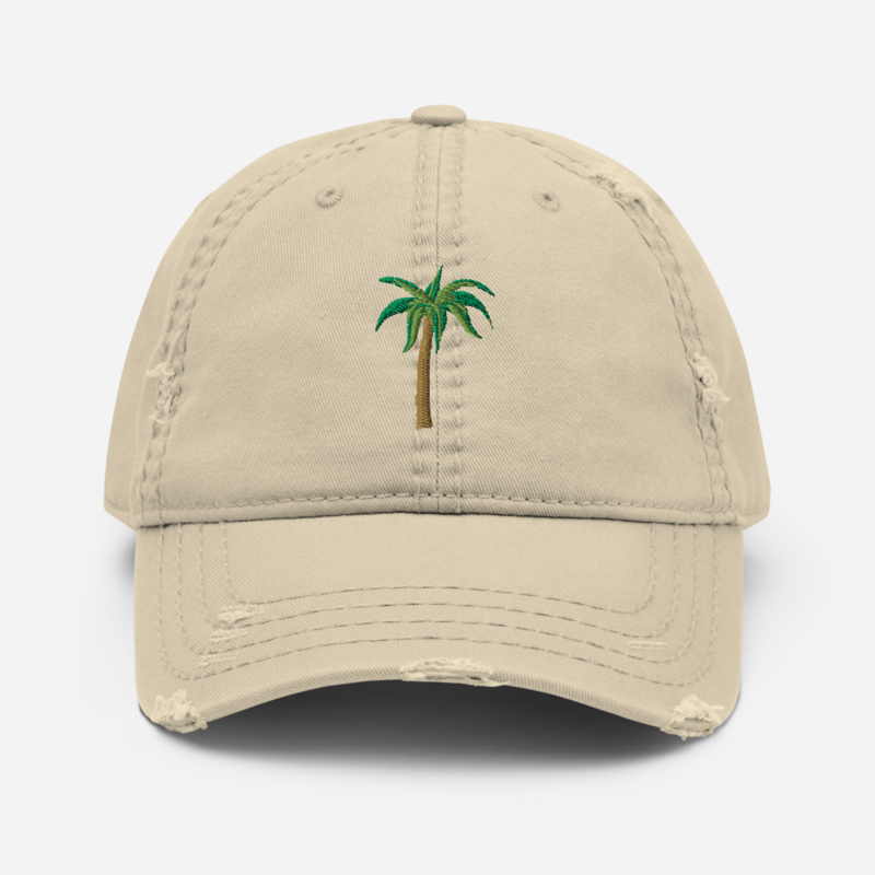 Palm Tree Embroidered Beige Cap