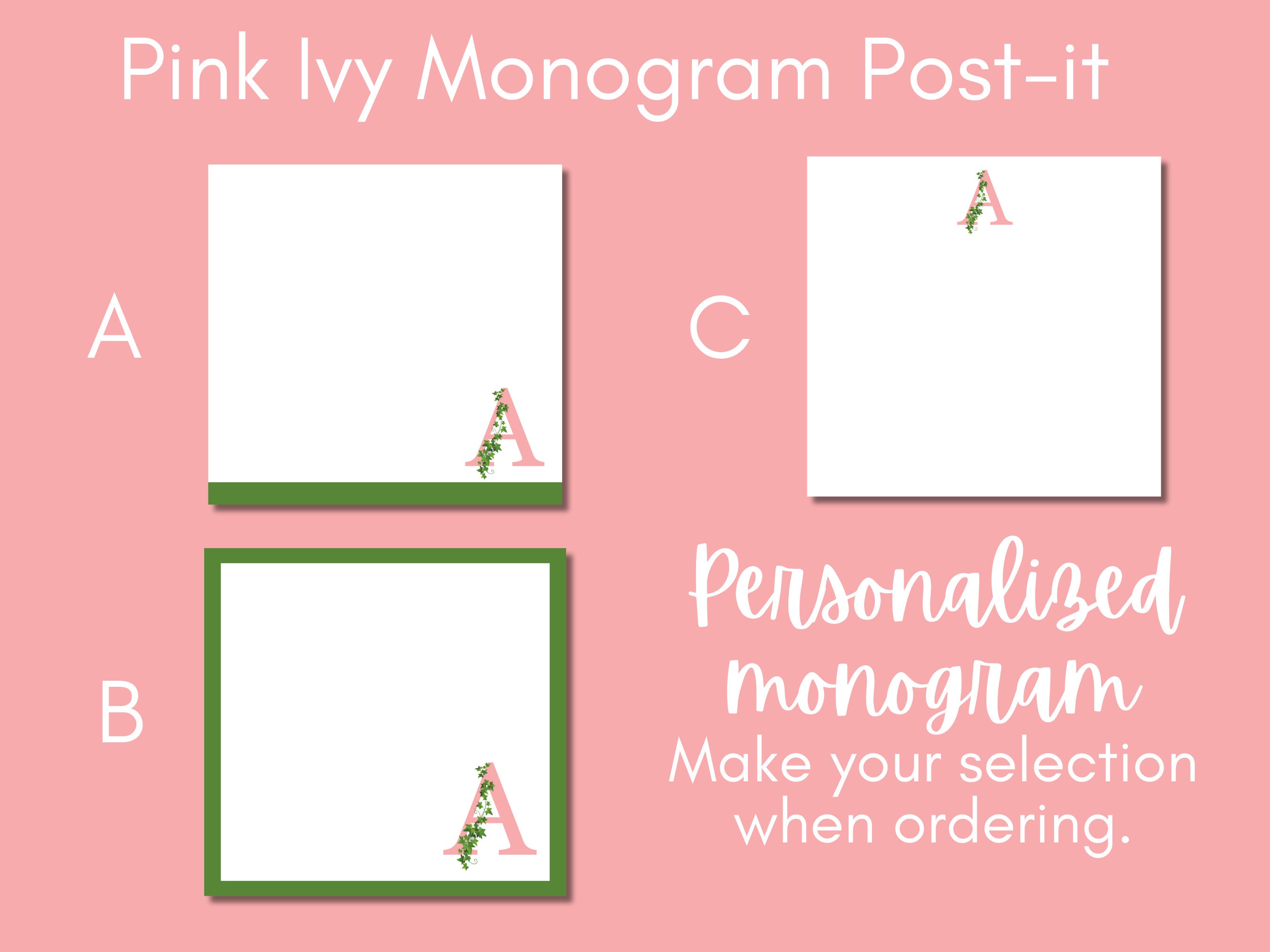 Pink and Green Personalized Sticky Notes - Stylish Monogram Design for Organization