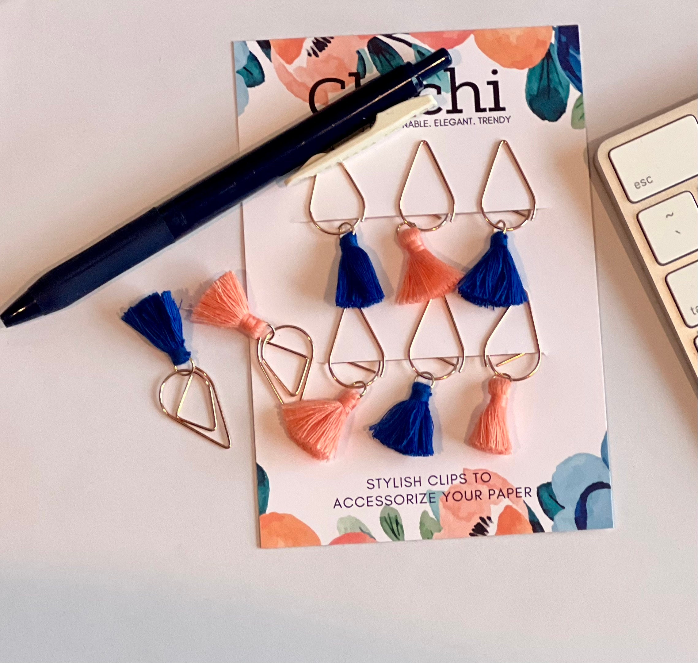 Gold Teardrop Paperclips with Tassels - Stylish Page Markers for Planners and Office Decor