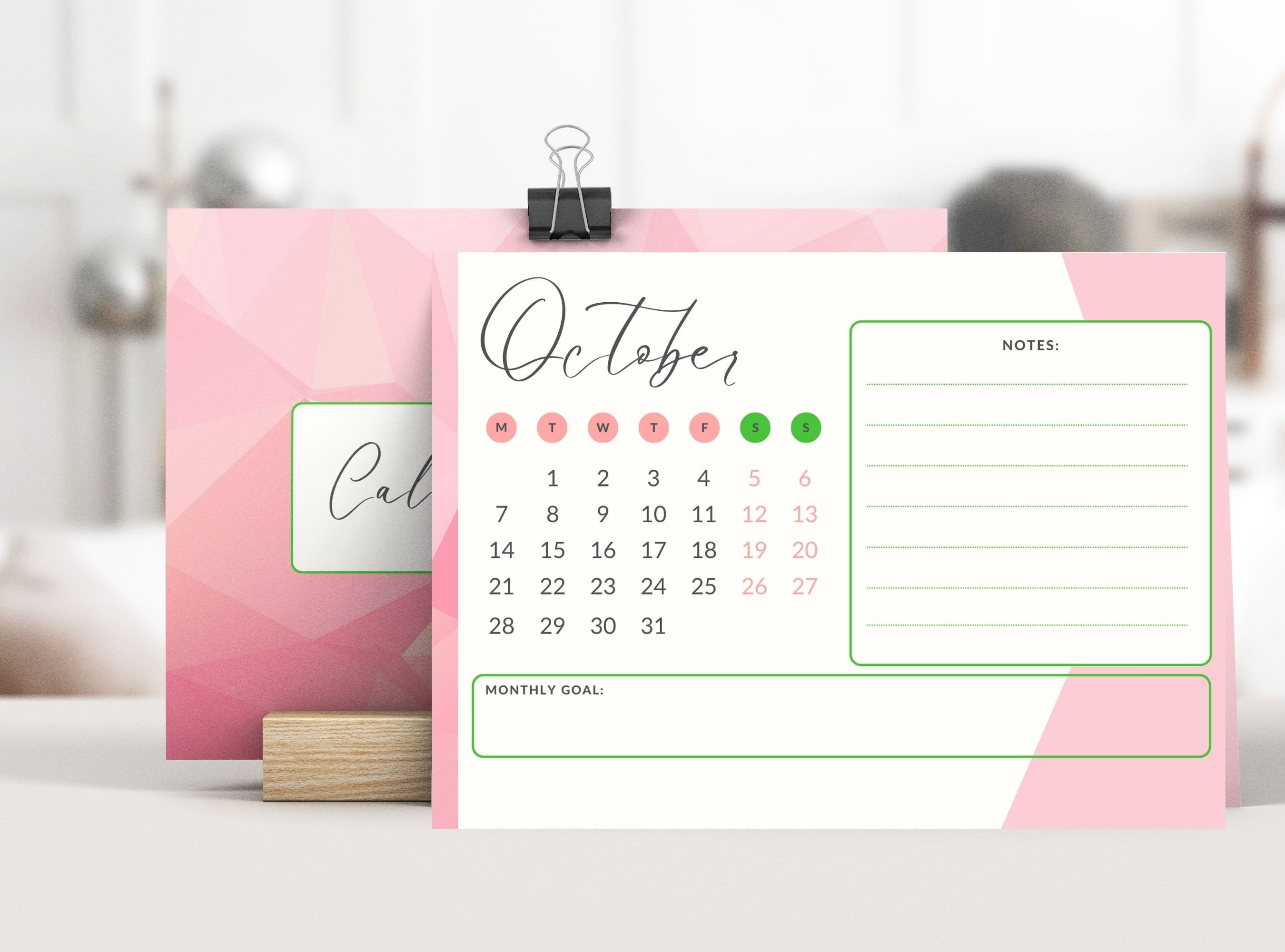 2025 Pink and Green Diamond Digital Download Calendar - Printable Desk Accessory