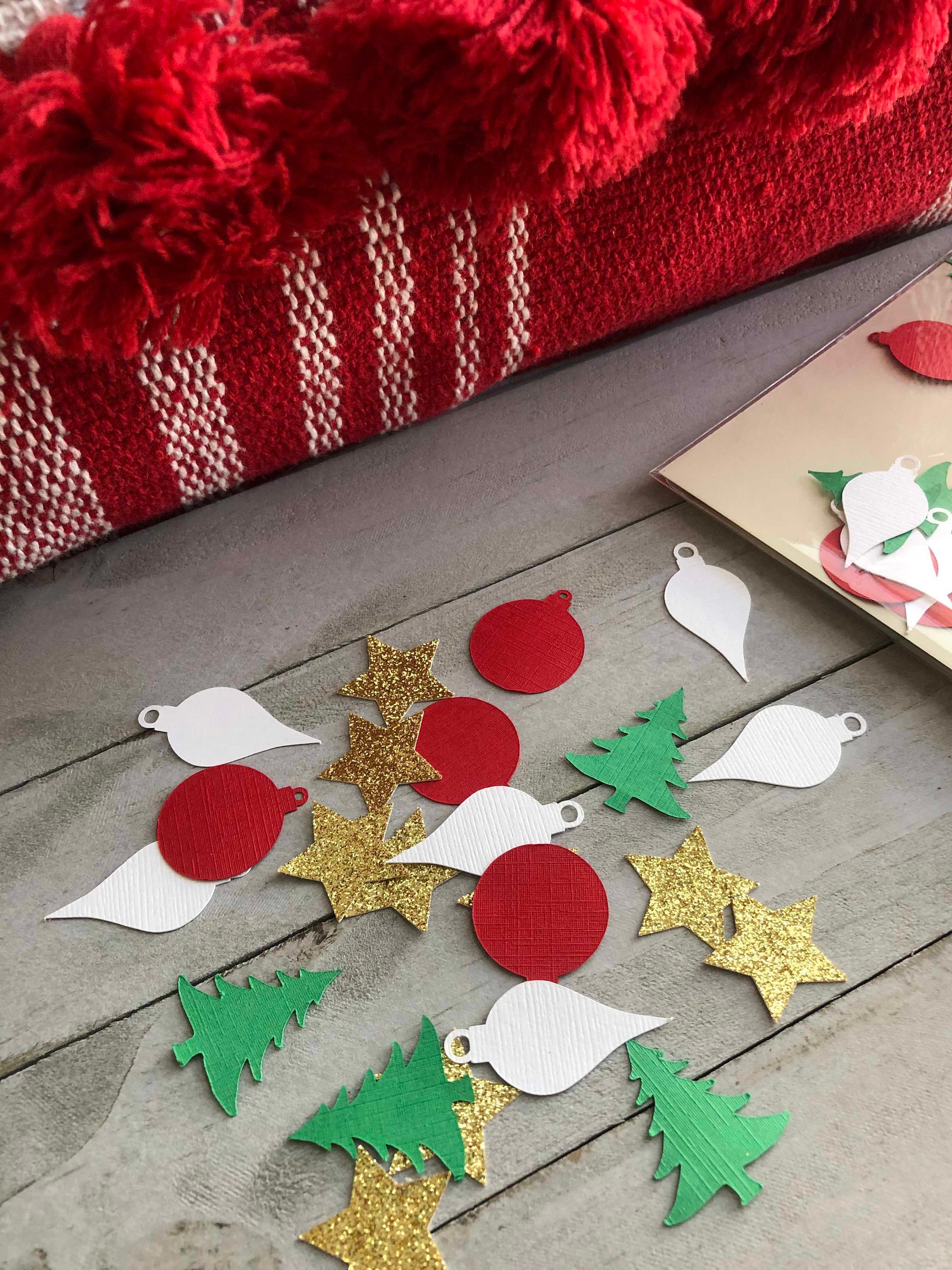 Christmas Holiday Theme Confetti - Festive Table Decorations with Glitter Stars, Ornaments & Trees