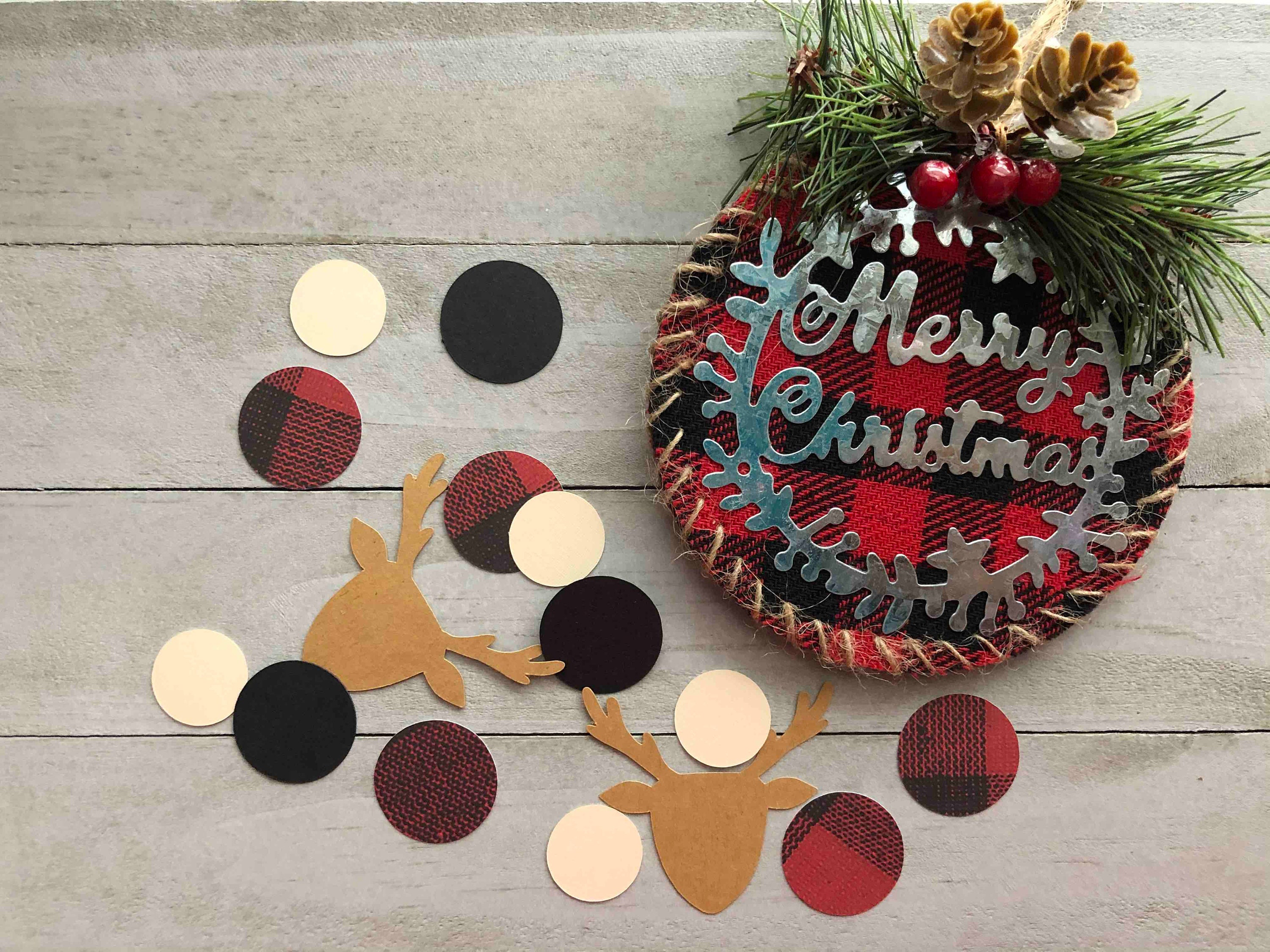 Buffalo Plaid Confetti Pack - 100-Piece Table Decor for Christmas and Holiday Parties