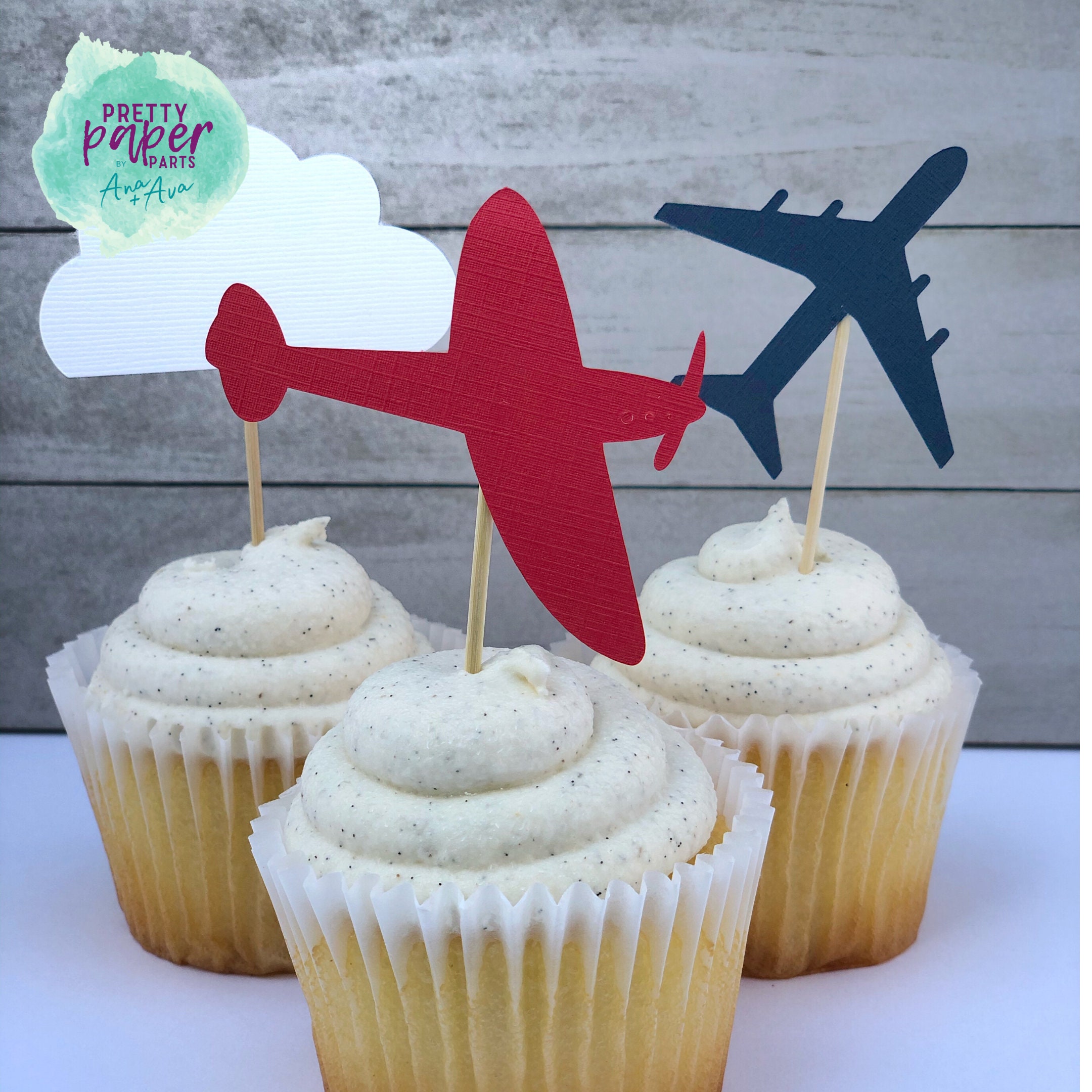 Airplane-Themed Cupcake Toppers - Retro Aviation Design for First Birthdays & Parties