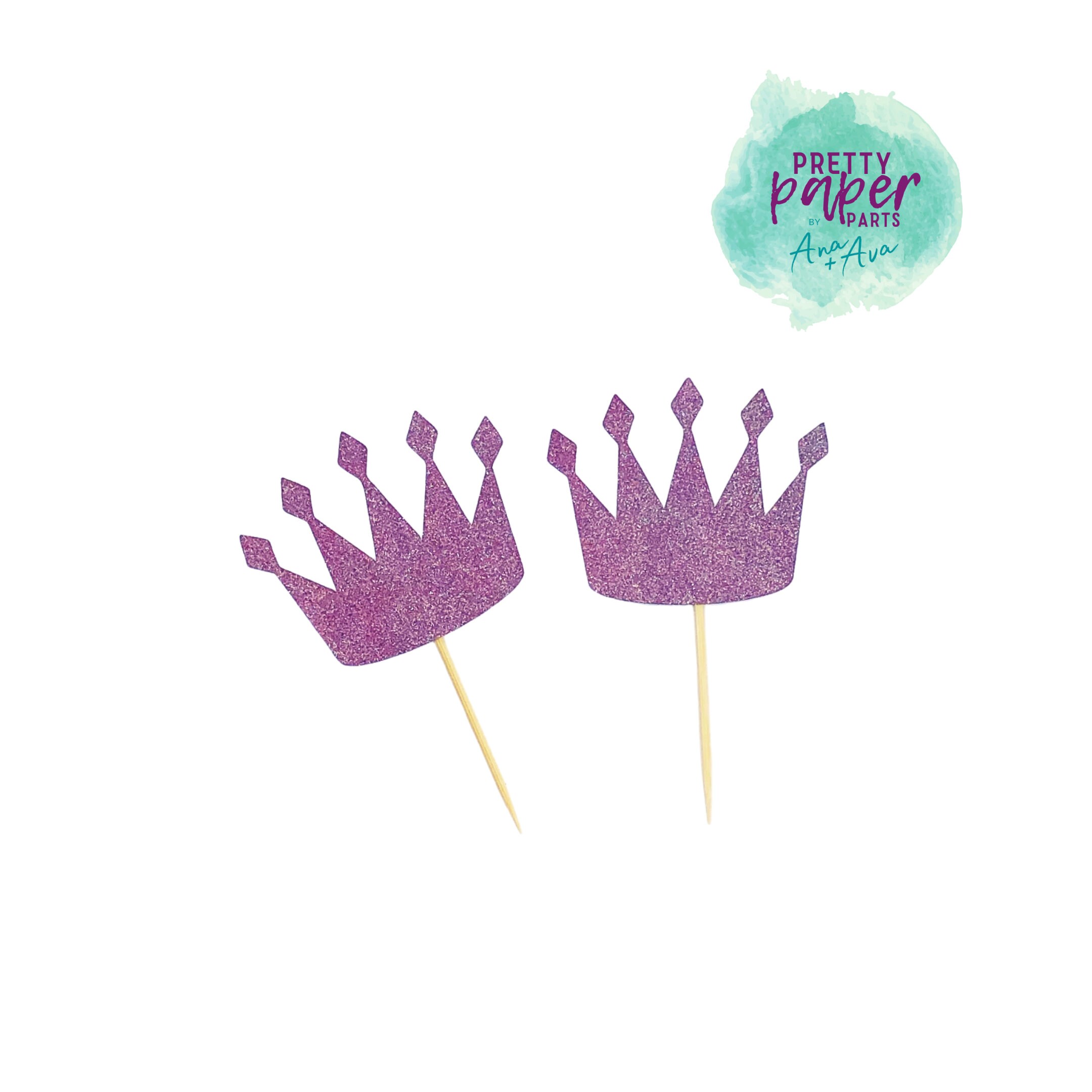 Princess Theme Cupcake Toppers - 12 Pink Glitter Crowns for Birthdays & Baby Showers
