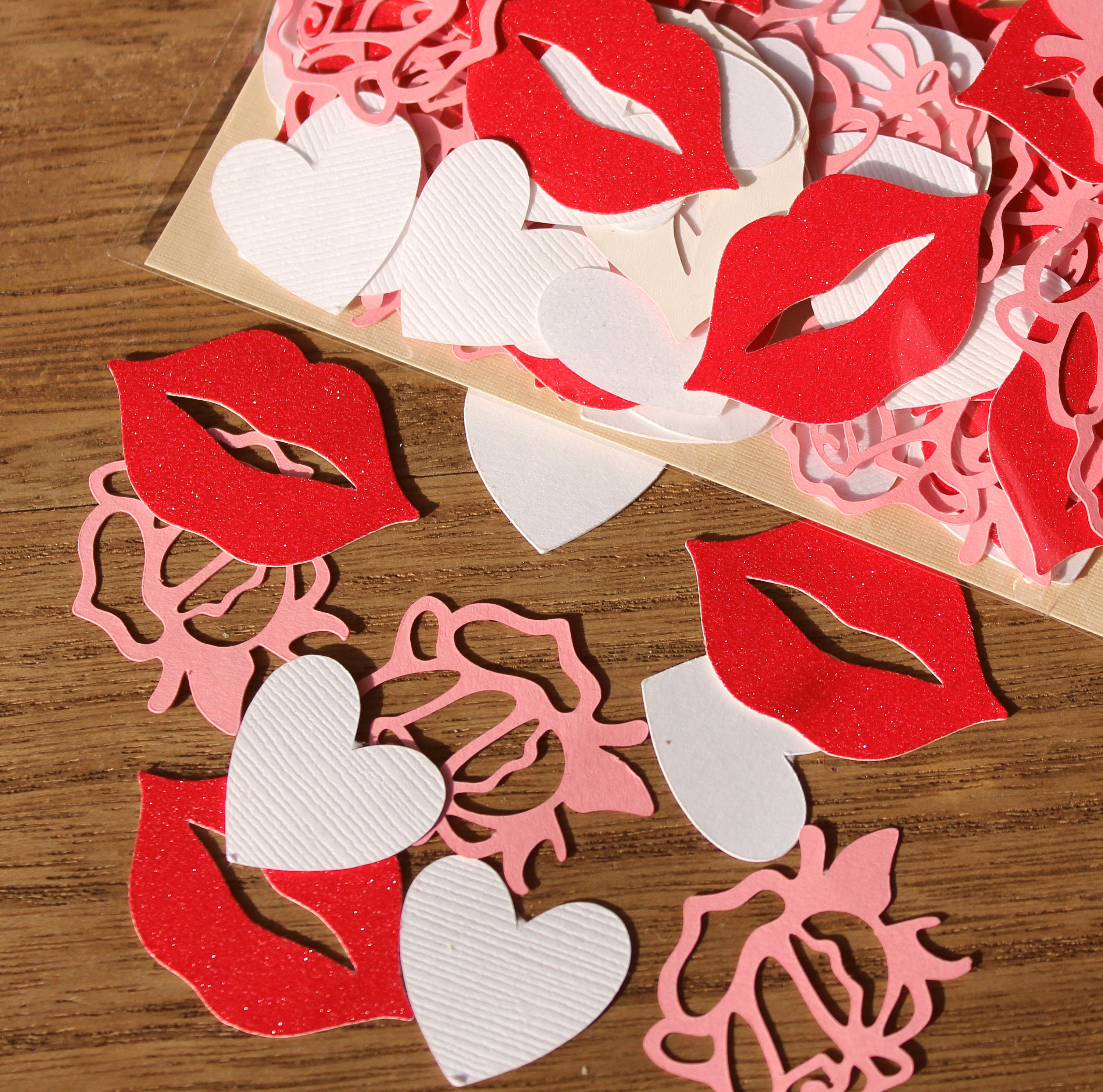 Enchanting Valentine's Day Confetti Set - Hearts, Roses & Glitter Lips for Romantic Celebrations