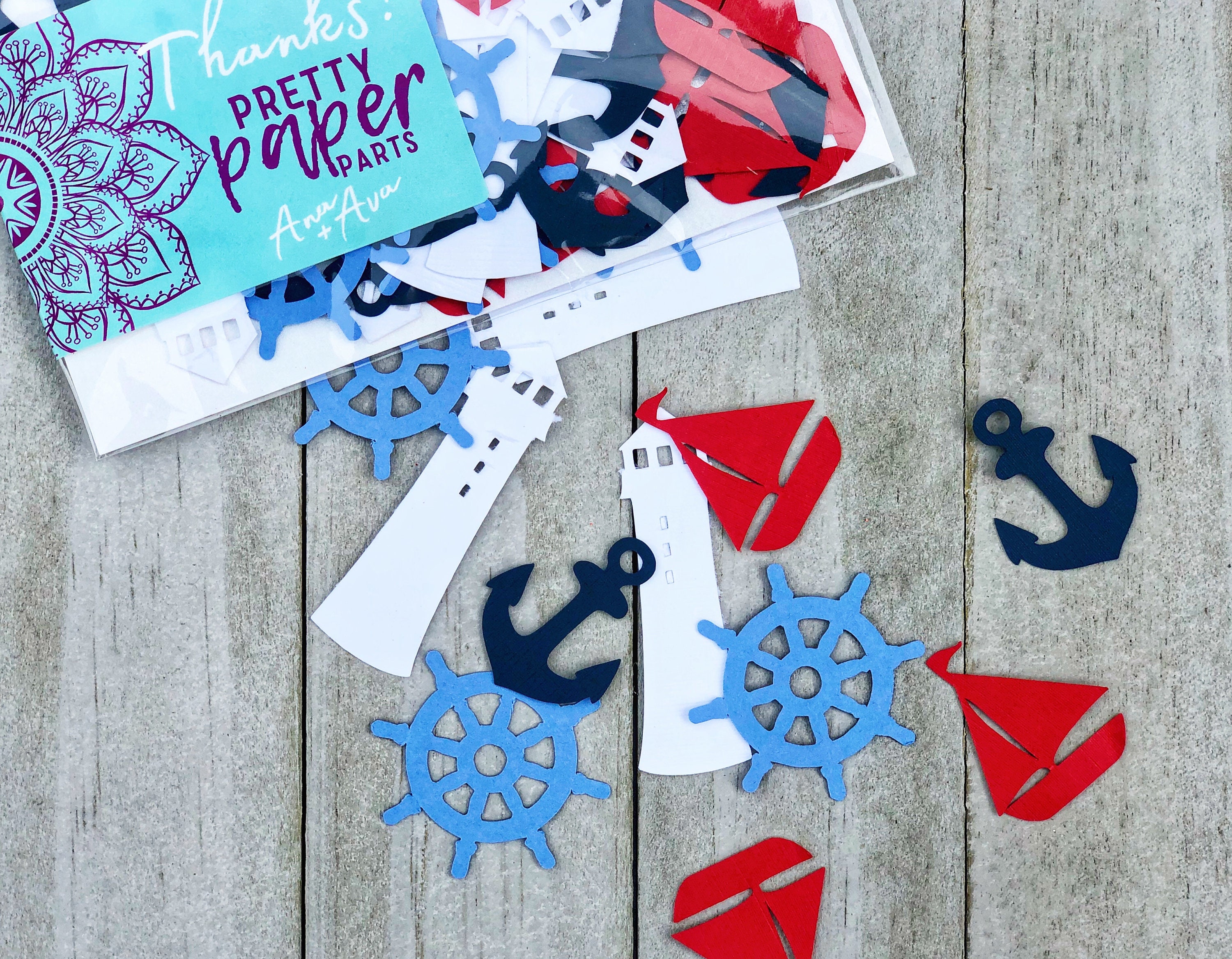 Nautical First Birthday Confetti - 100-Piece Set with Sailboats, Anchors, Wheels & Lighthouses