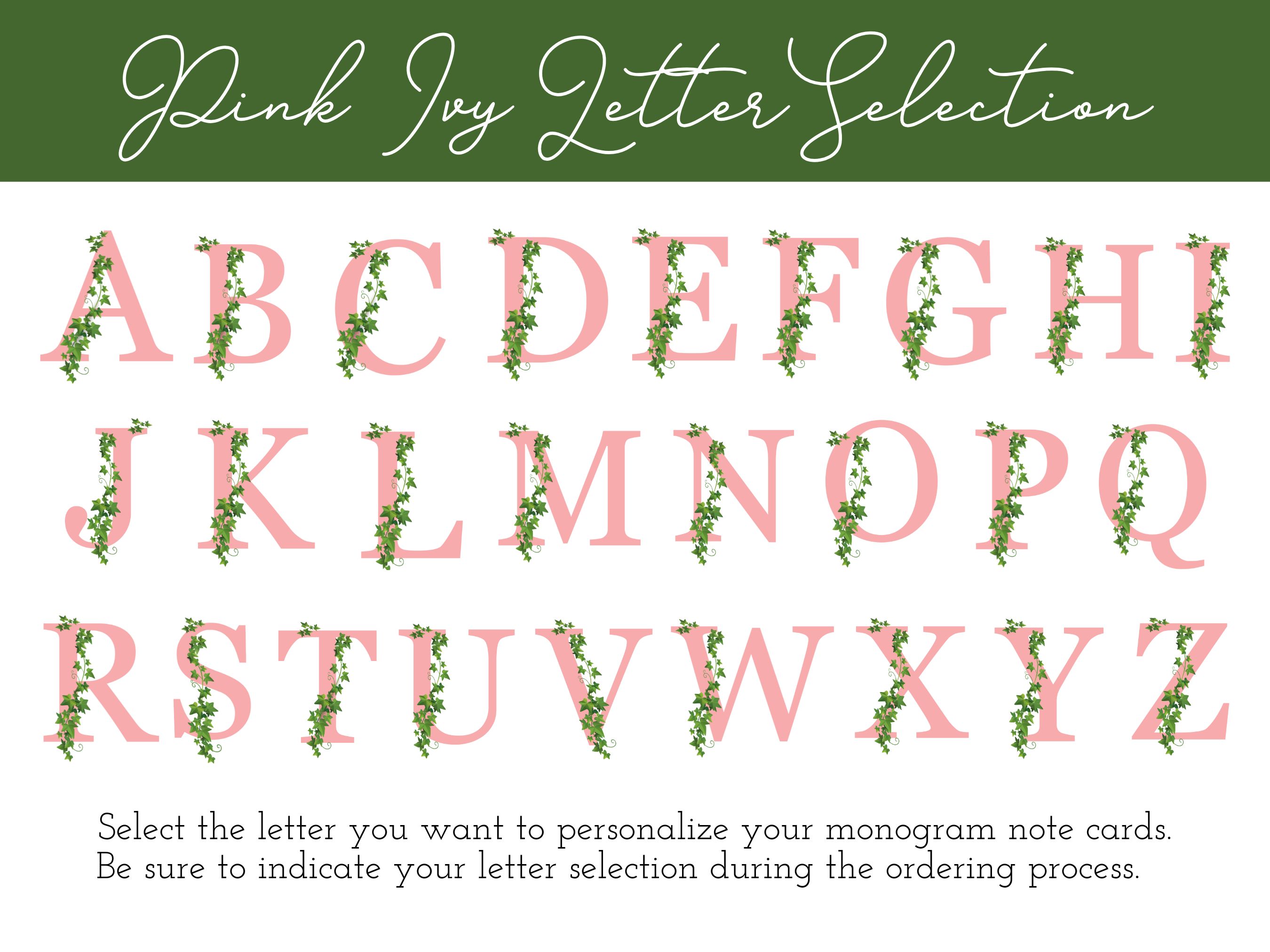 Pink and Green Monogram Notecards - Elegant Letter A Stationery