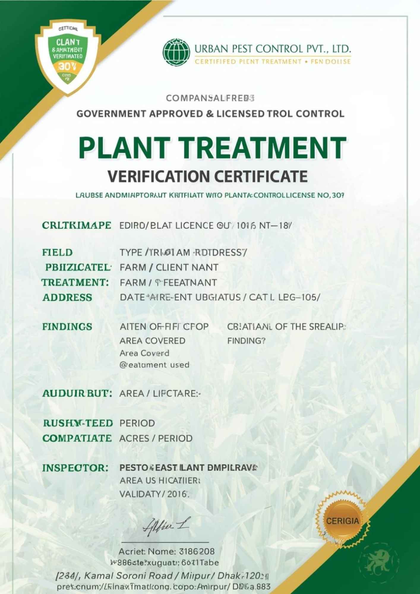 Plant Treatment Verification Certificate