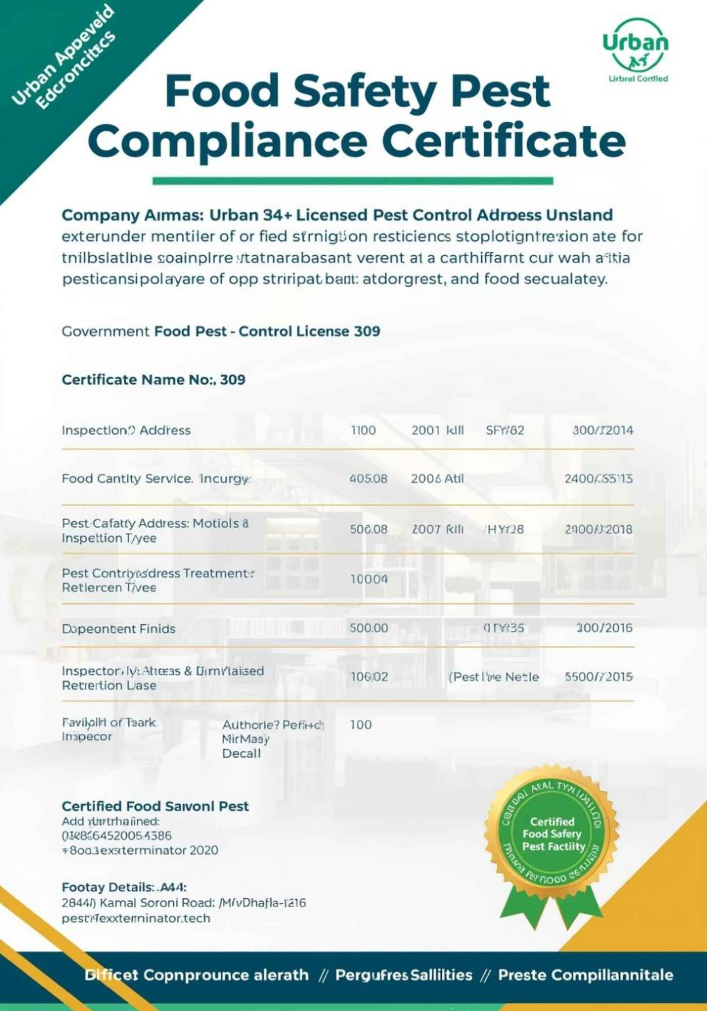 Food Safety Pest Compliance Certificate