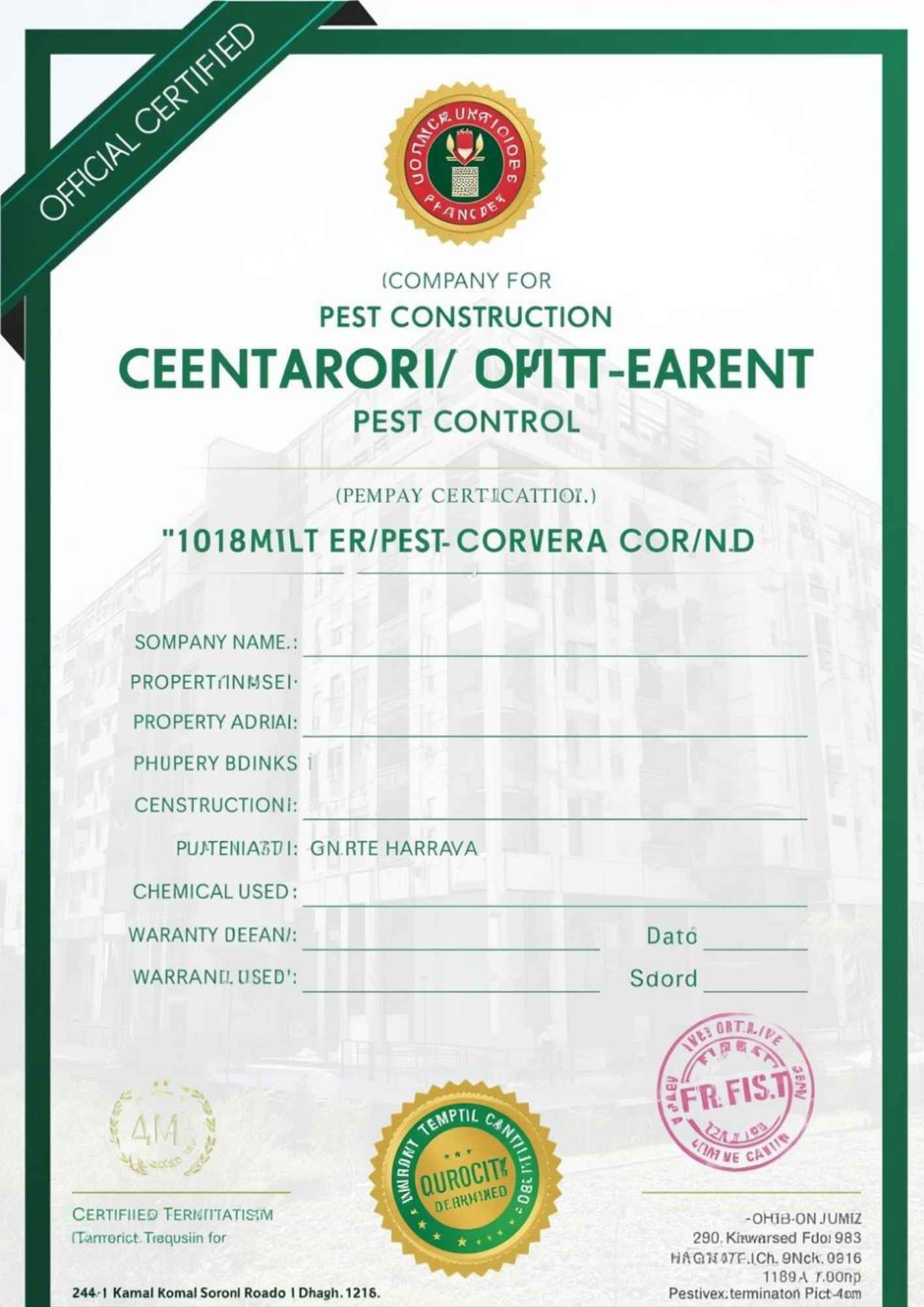 Pest Control Certificate