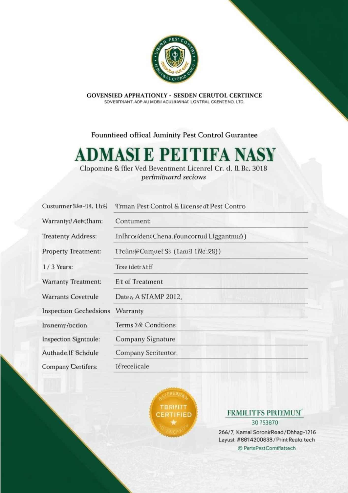 Termite Control Certificate