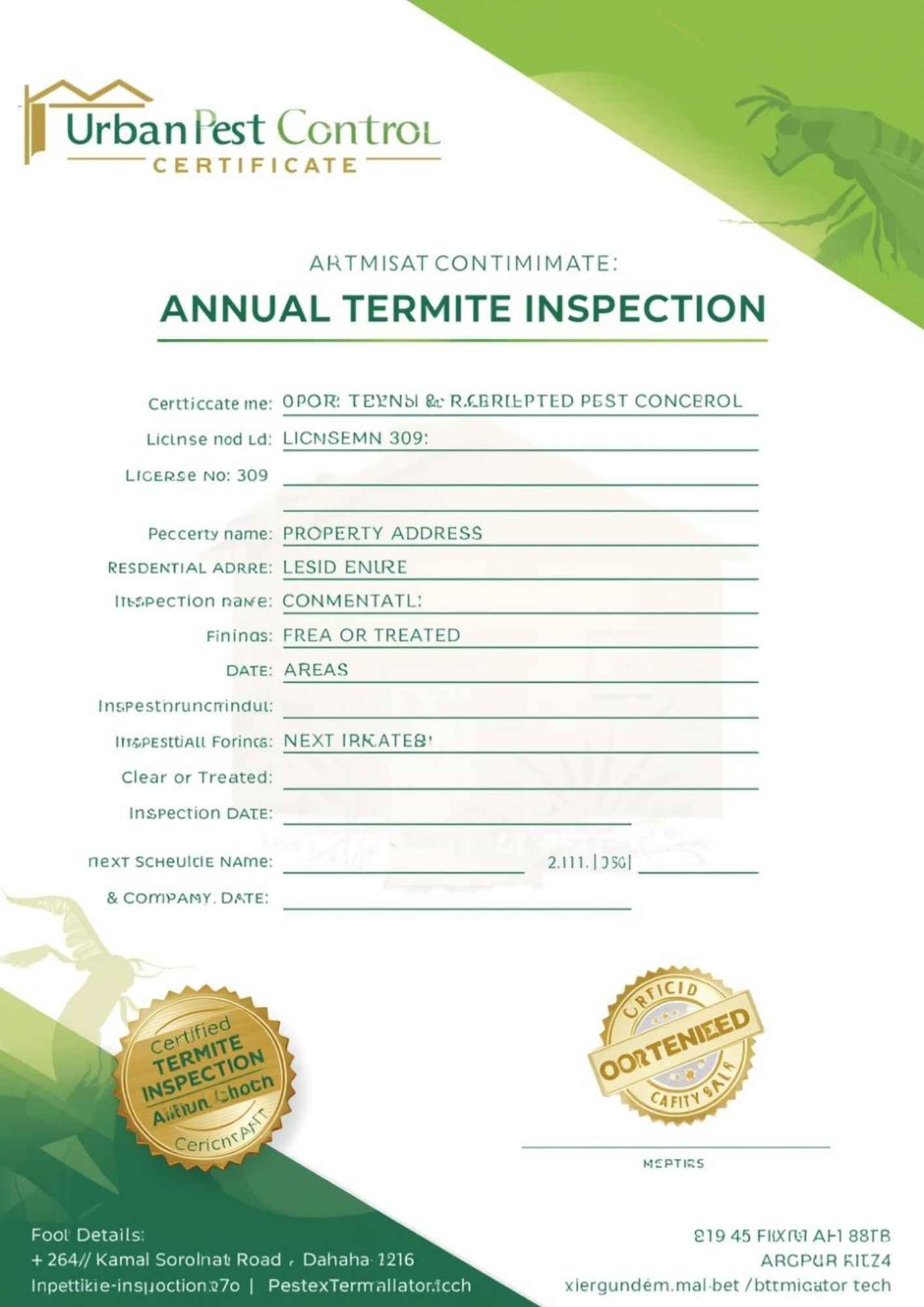 Annual Termite Inspection Certificate