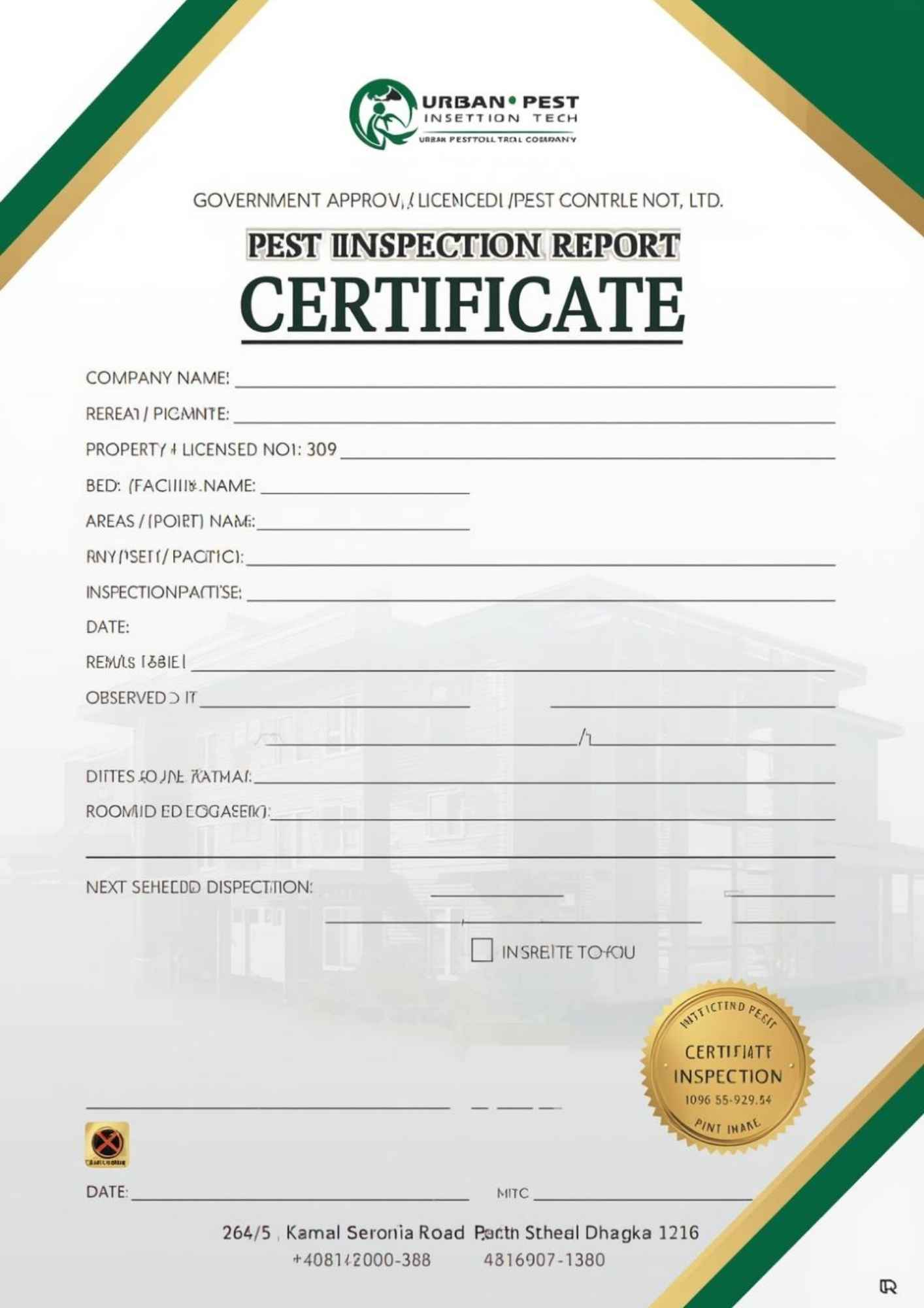 Pest Inspection Certificate