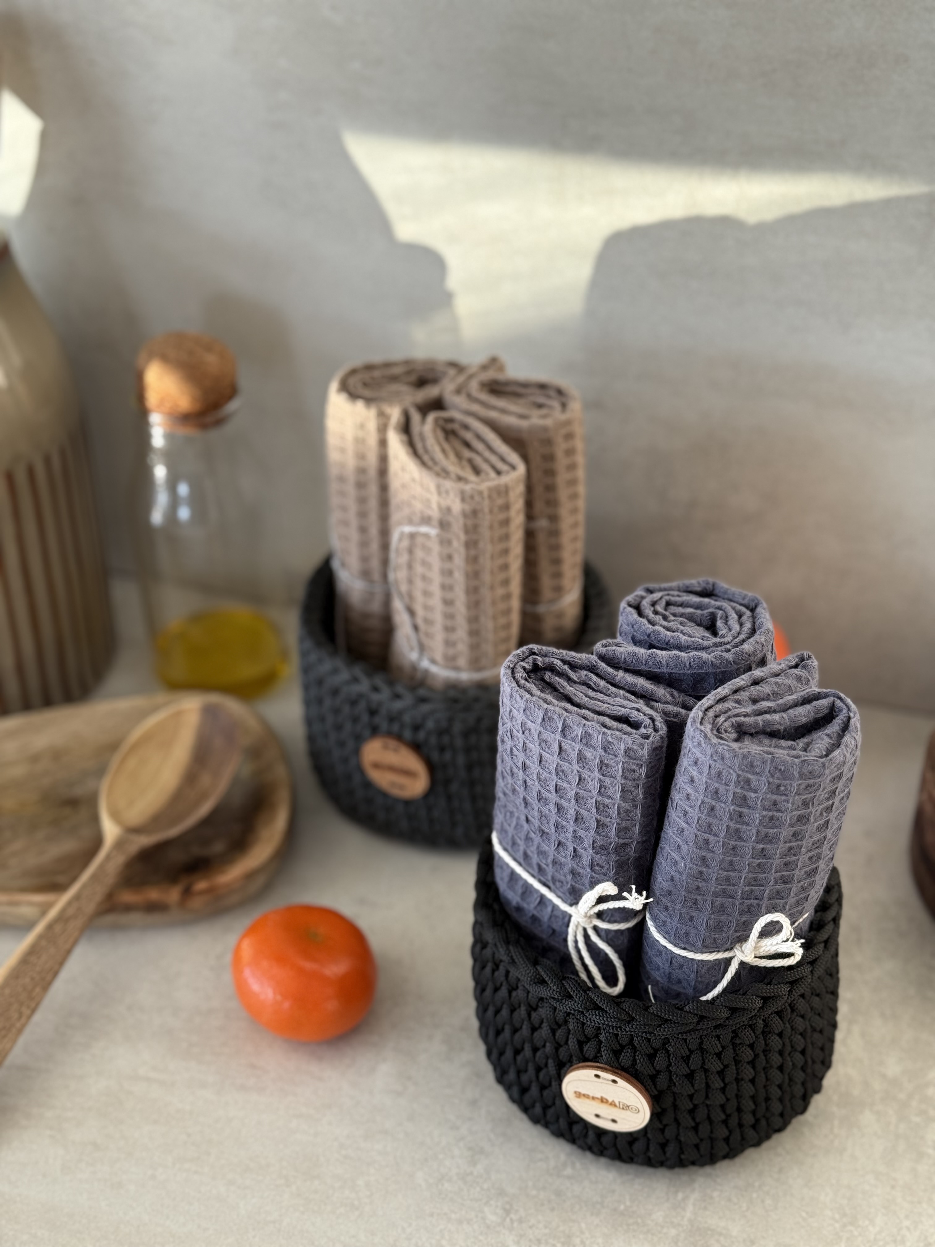 Nertas krepšiukas + 3 medvilnės rankšluostukai