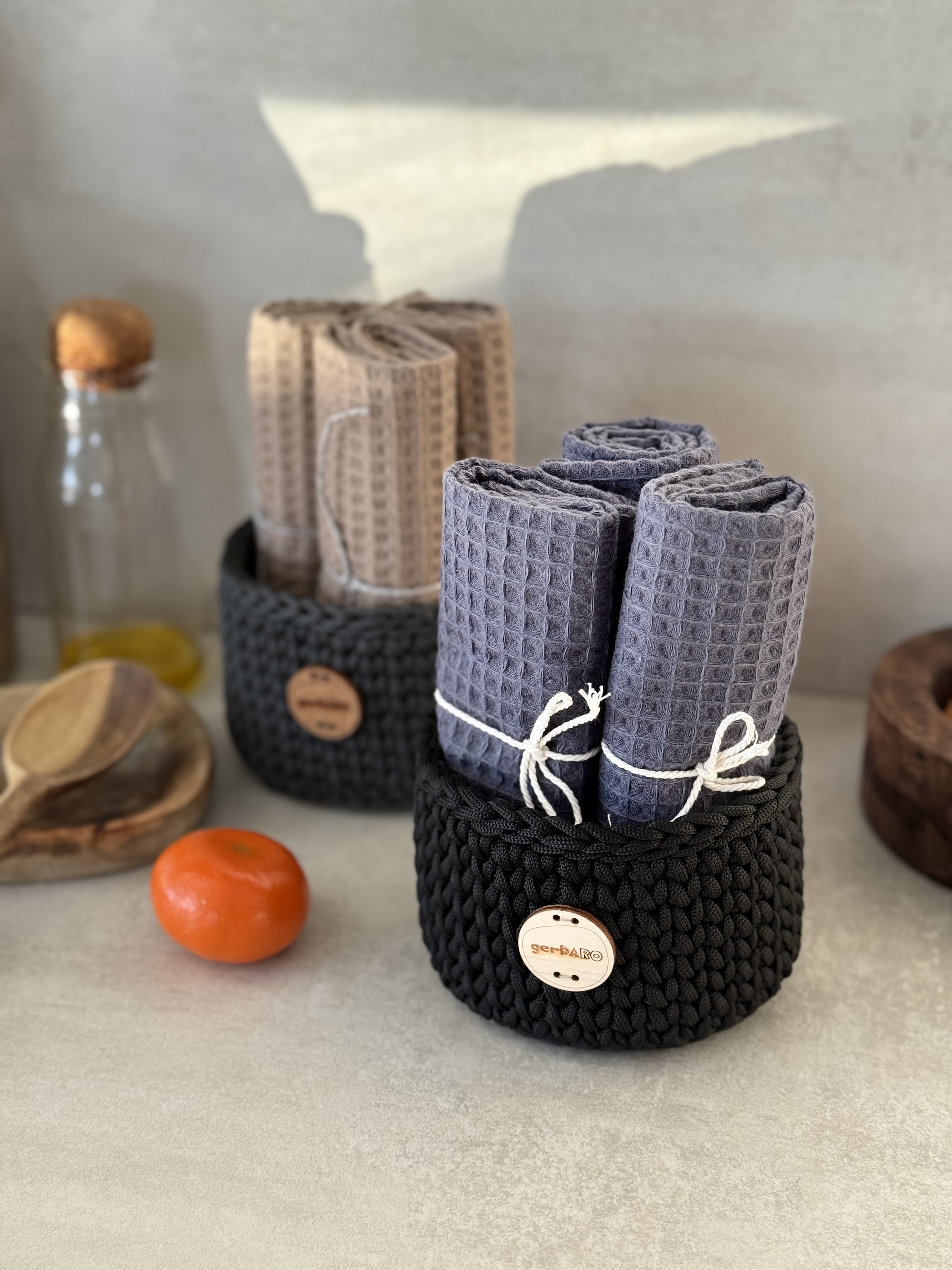 Nertas krepšiukas + 3 medvilnės rankšluostukai