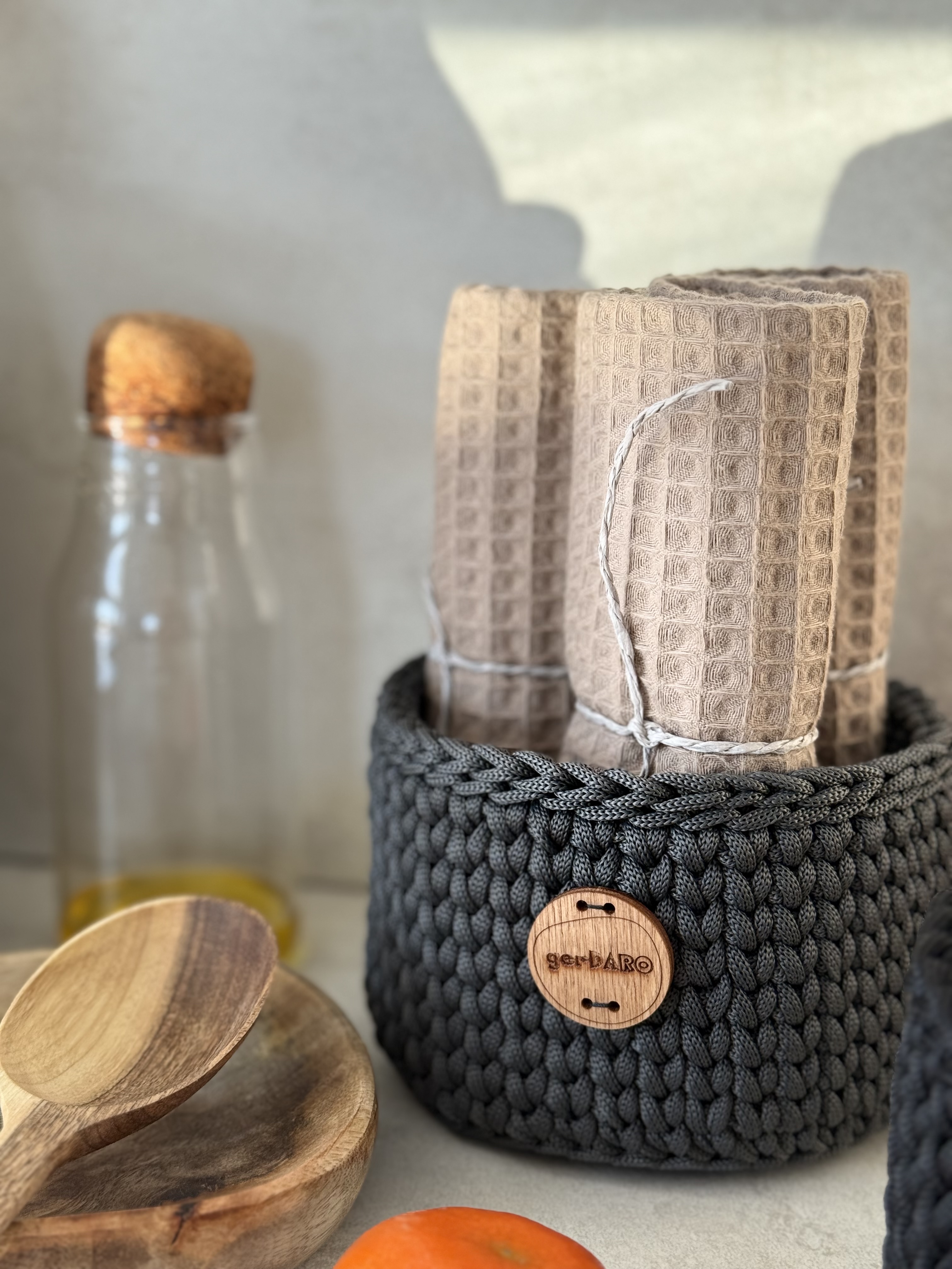 Nertas krepšiukas + 3 medvilnės rankšluostukai