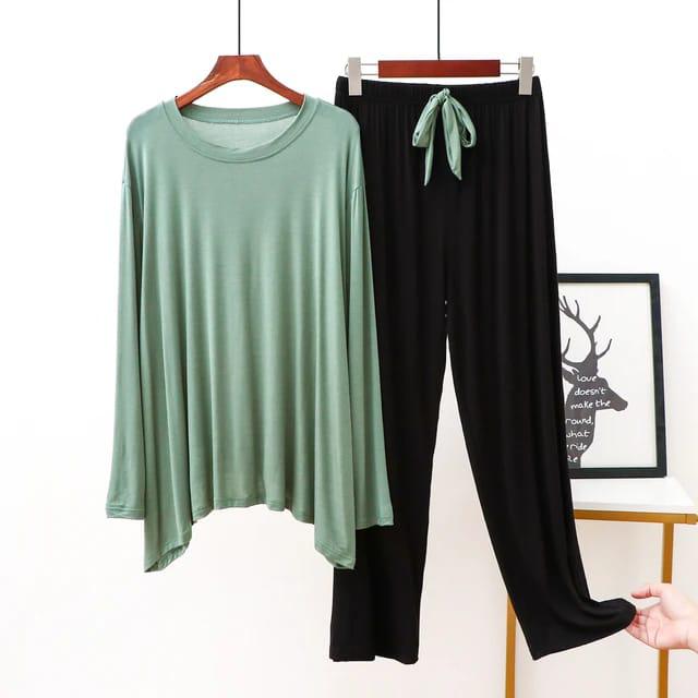 WOMAN'S PLAIN PLAZZO   SAGE GREEN AND BLACK