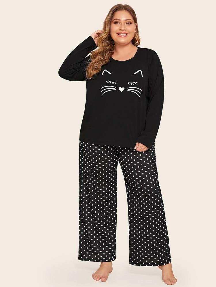 Women's Cat Print Pajama Set