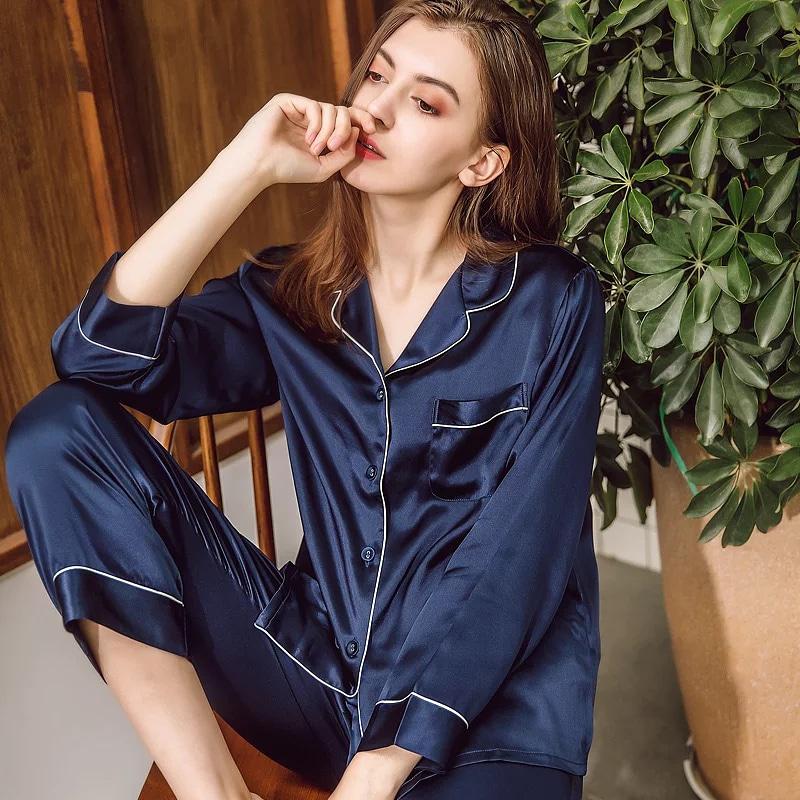  Dark blue Silk Pajama Set