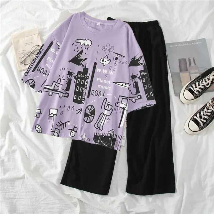 Casual Graphic T-Shirt and Pants Set