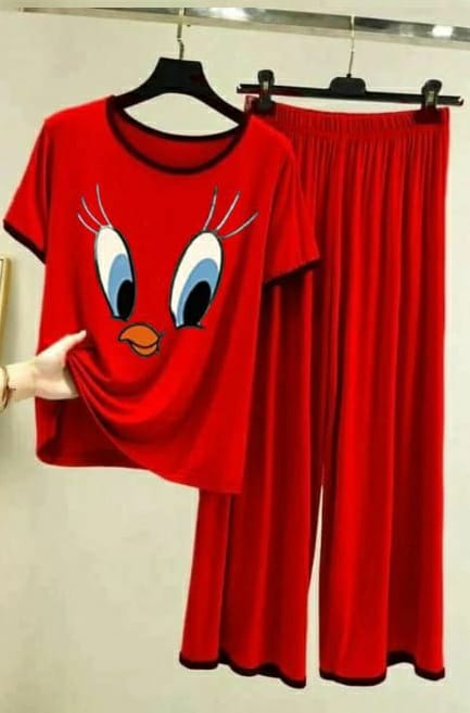 Red Cartoon Print Pajama Set