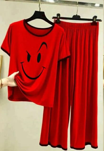 Red Cartoon Print Pajama Set