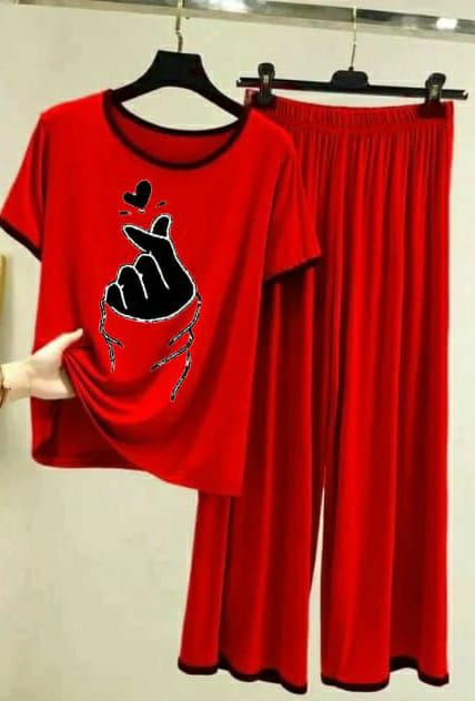 Red Cartoon Print Pajama Set