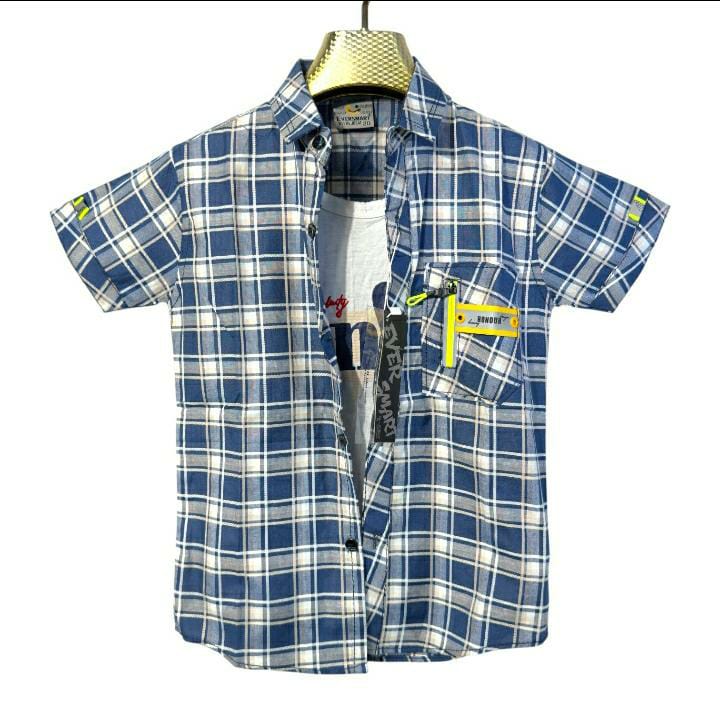 Blue Plaid Short-Sleeve Shirt for Boys