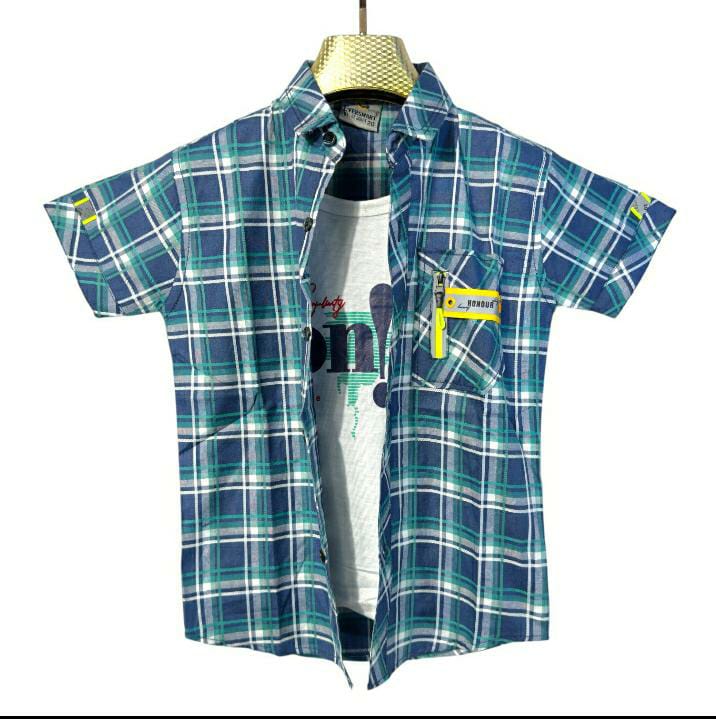 Boys' Plaid Short-Sleeve Shirt with T-shirt