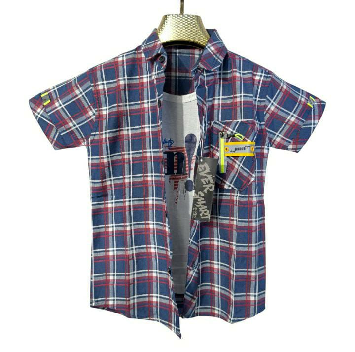 Boys' Short Sleeve Plaid Shirt with T-Shirt
