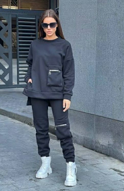 Black Casual Tracksuit Set