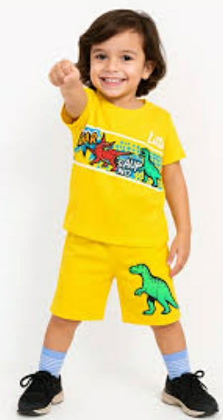 Kids' Yellow Dinosaur Shorts Set