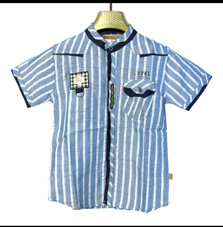 Boys' Blue Striped Short Sleeve Shirt