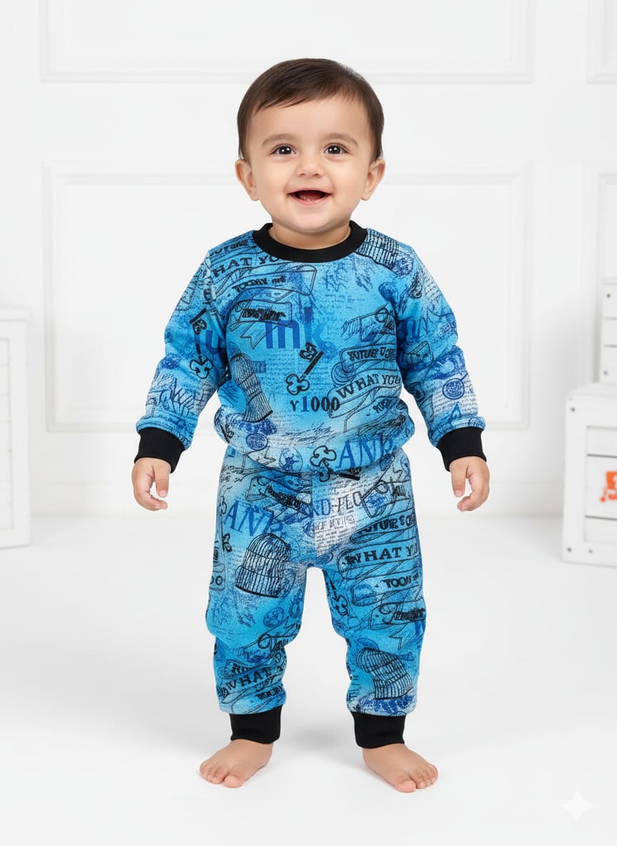 Blue Graphic Print Baby Pajama Set