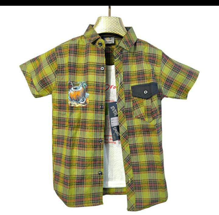 Boys' Green Plaid Short Sleeve Shirt