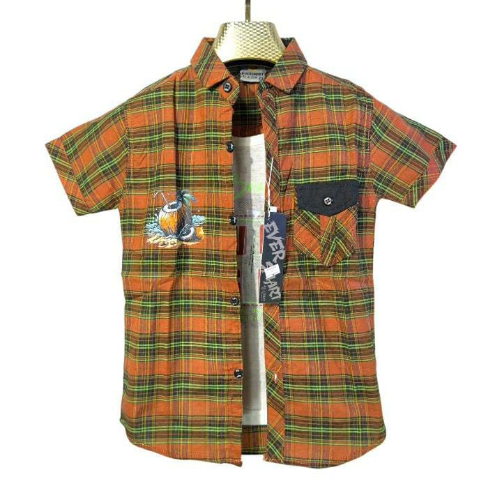 Boys' Orange Plaid Short Sleeve Shirt