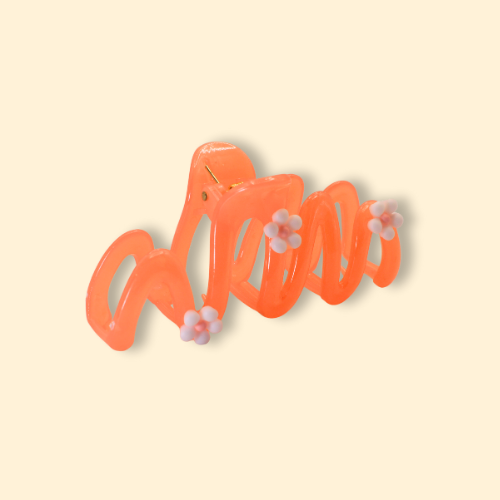 Orange Floral Wave Hair Claw