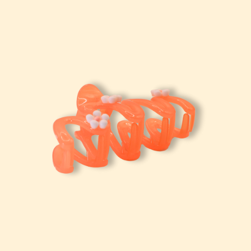 Orange Floral Wave Hair Claw