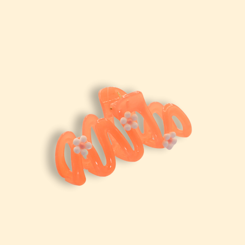 Orange Floral Wave Hair Claw