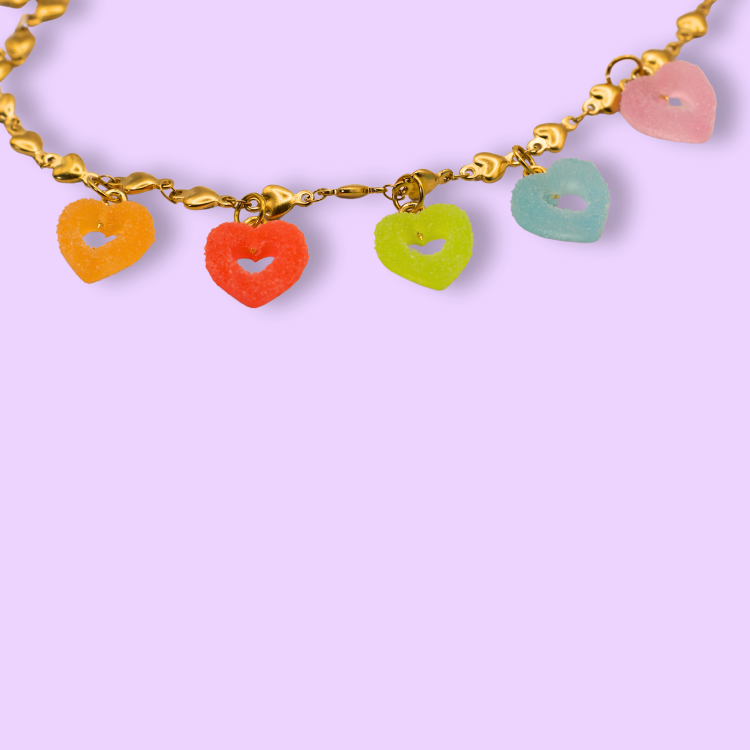 Pastel Heart Dangle Chain Necklace