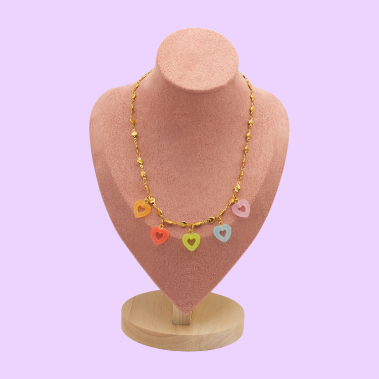 Pastel Heart Dangle Chain Necklace